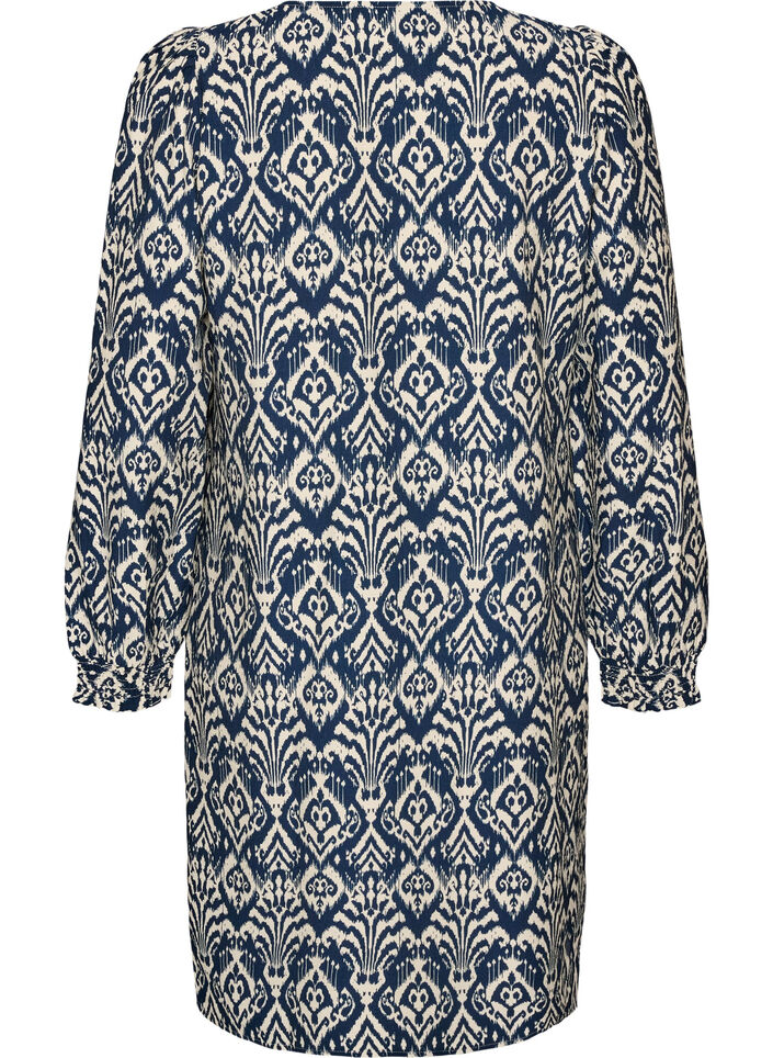 Robe imprim&eacute;e en viscose &agrave; manches longues, Bleu, Packshot image number 1