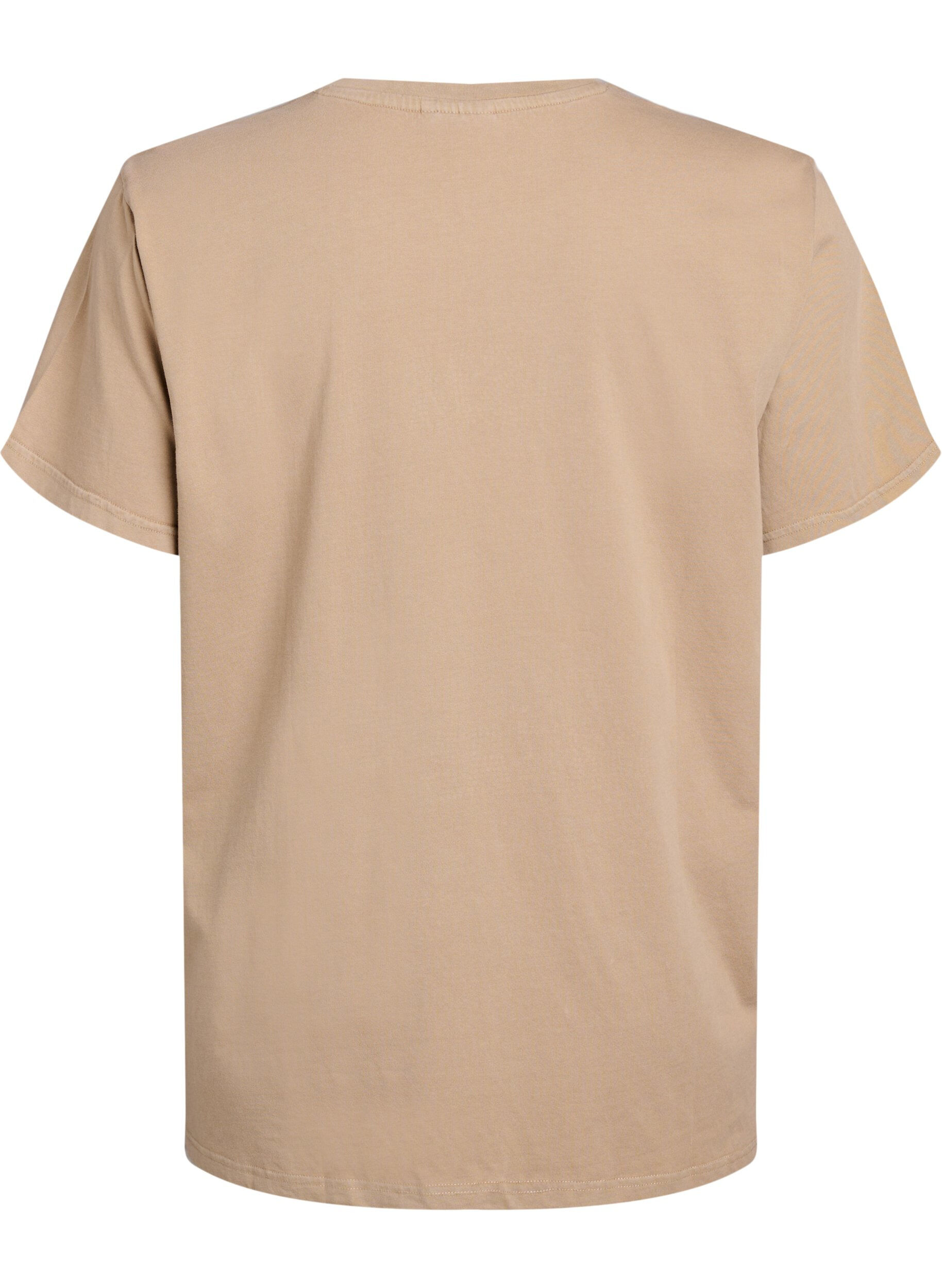 Zizzi T-shirt en coton biologique avec des strass et un motif de papillon, Camel, Packshot image number 1