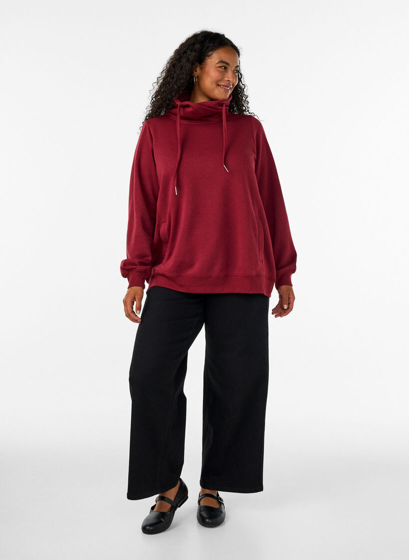 Sweat &agrave; col montant et poches, Bordeaux, Model image number 1