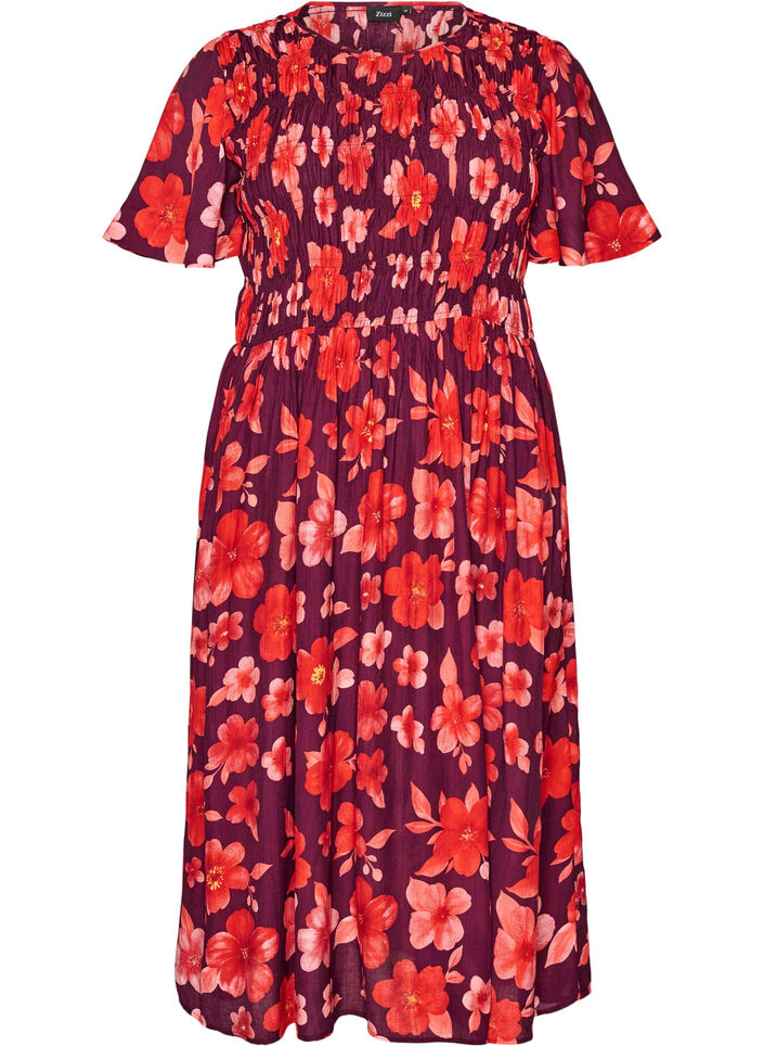 Robe avec smocks et imprim&eacute; floral, Violet, Packshot image number 0