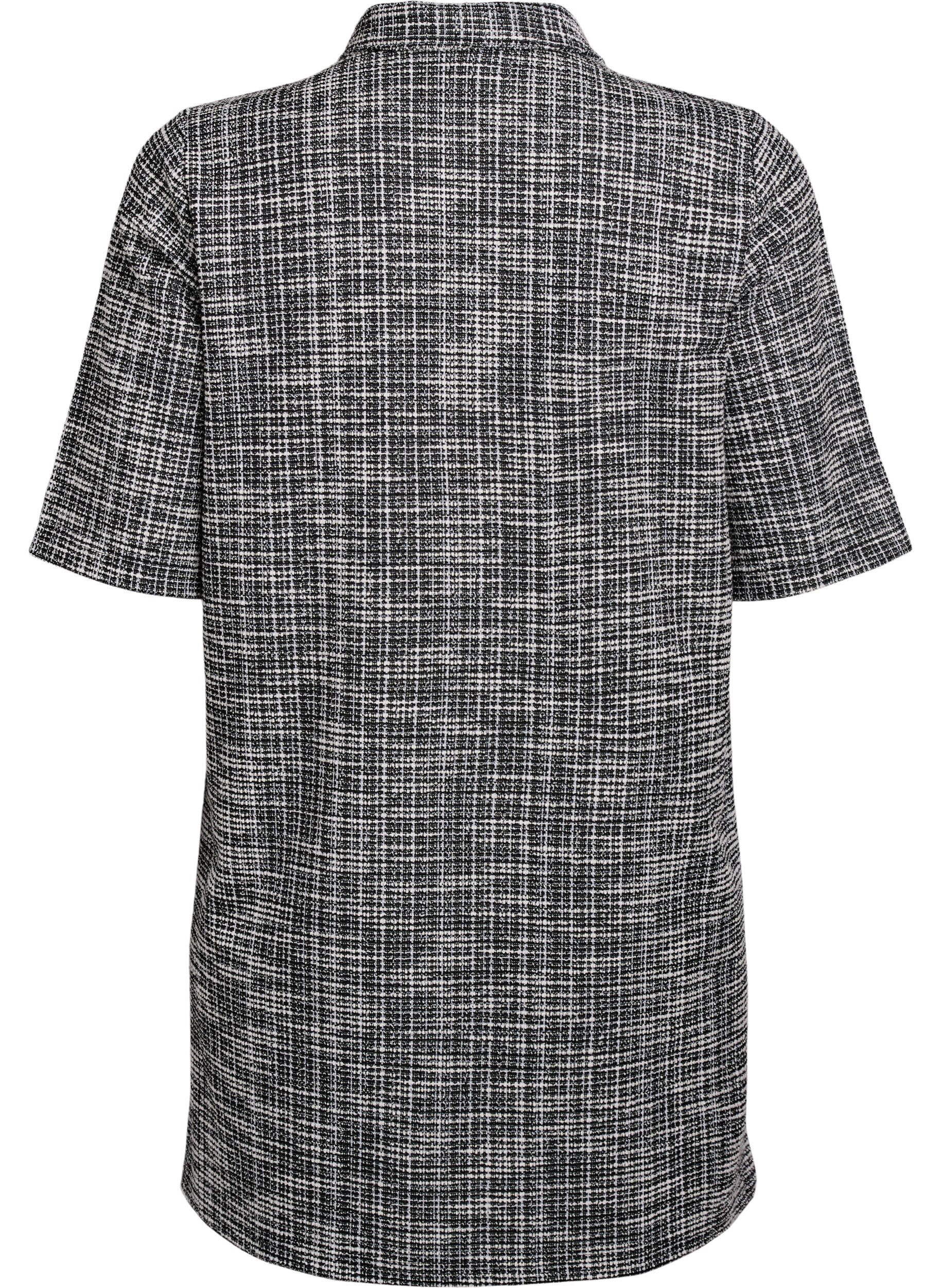 Zizzi Robe courte en jersey textur&eacute; &agrave; carreaux graphiques, Vanille, Packshot image number 1