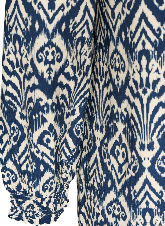 Robe imprim&eacute;e en viscose &agrave; manches longues, Bleu, Packshot image number 3