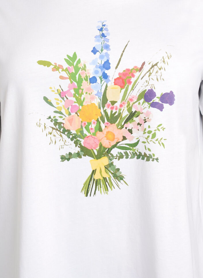 T-shirt en coton biologique avec imprimé floral, B. White w. Flower, Packshot image number 2