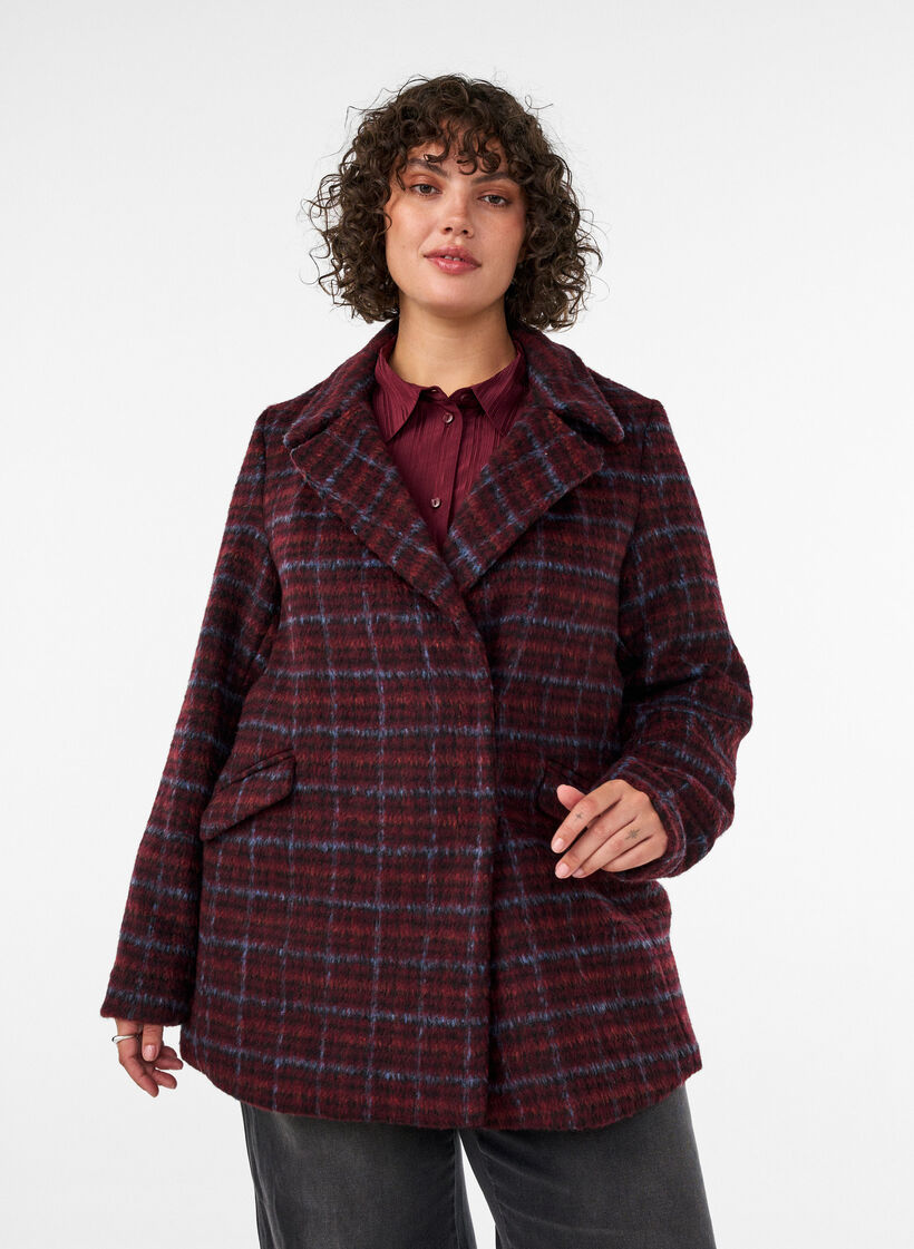 Veste &agrave; carreaux avec poches, Bordeaux, Model image number 0