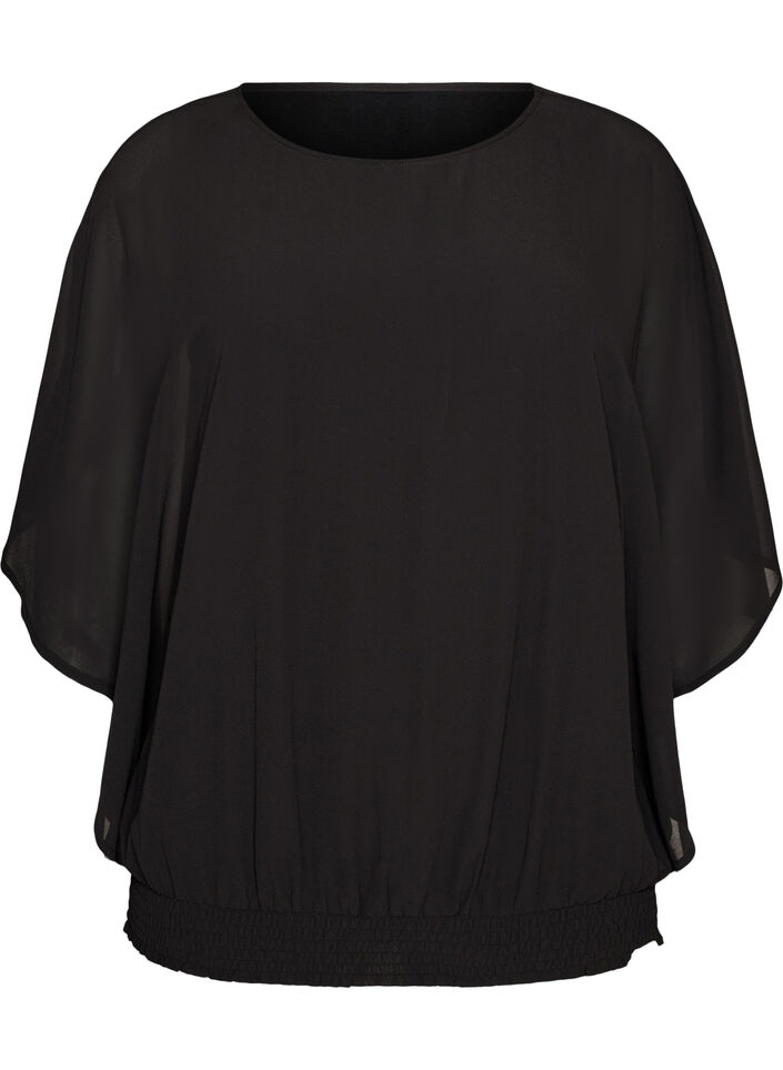 Blouse en mousseline avec effet ballon, Noir, Packshot image number 0