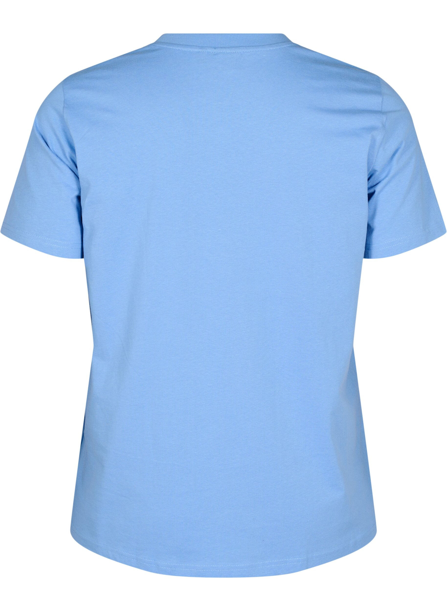 Zizzi T-shirt basique en coton &agrave; col rond, Bleu Clair, Packshot image number 1