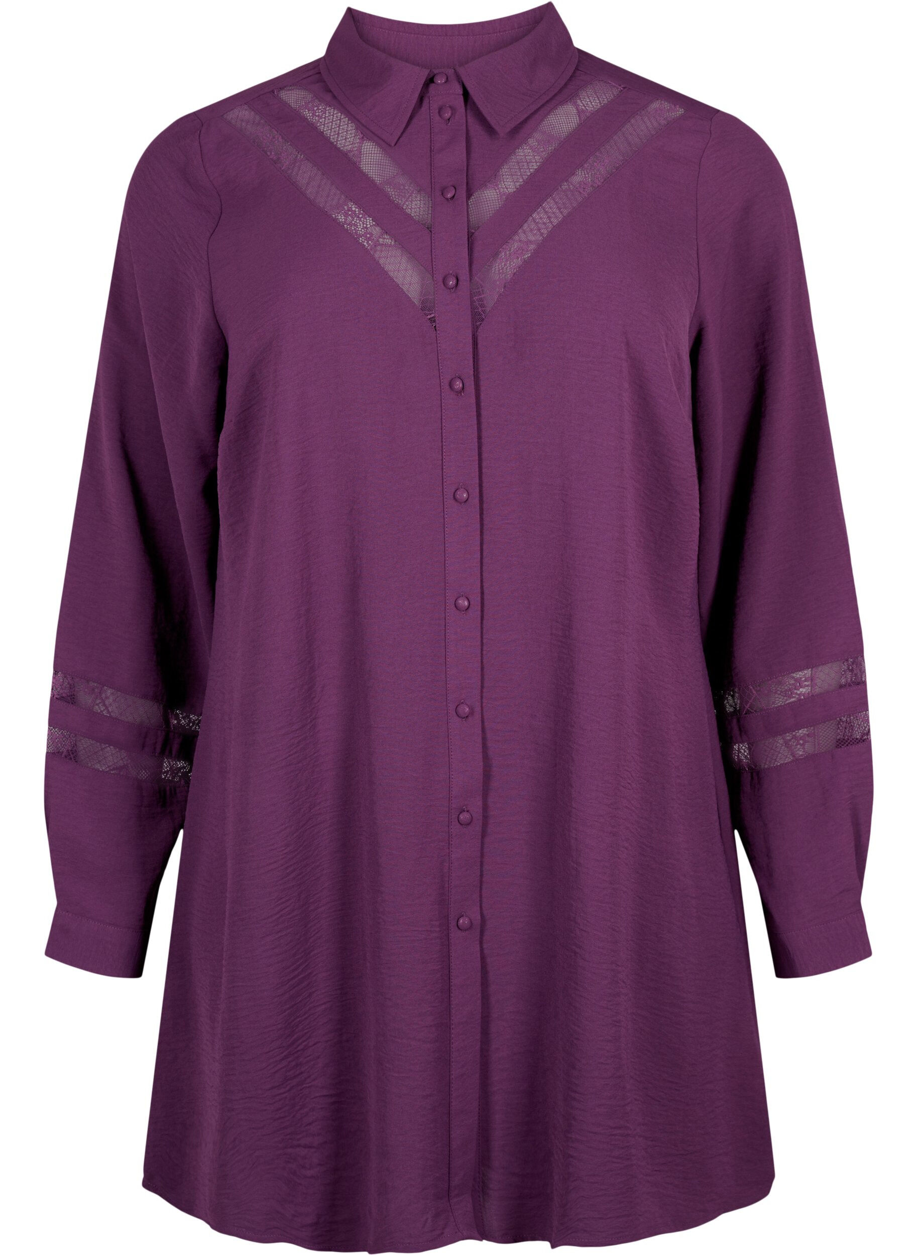 Zizzi Chemise longue avec d&eacute;tails en dentelle, Deep Purple, Packshot image number 0
