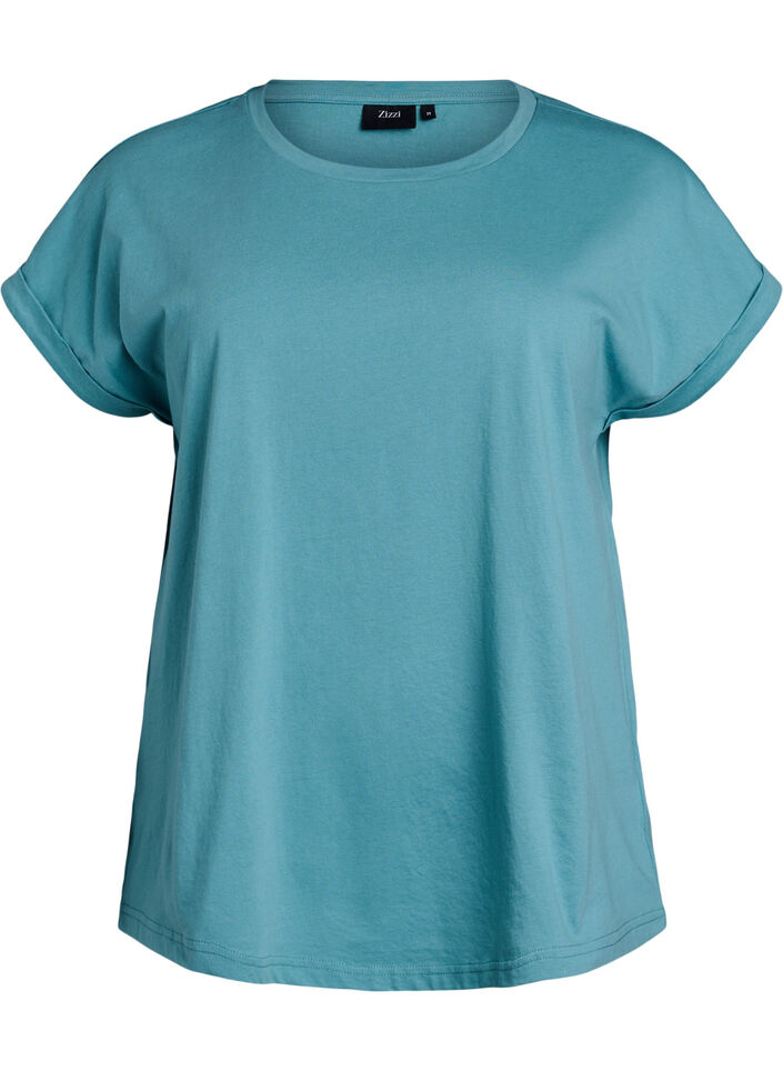 T-shirt &agrave; manches courtes en m&eacute;lange de coton, Bleu, Packshot image number 0