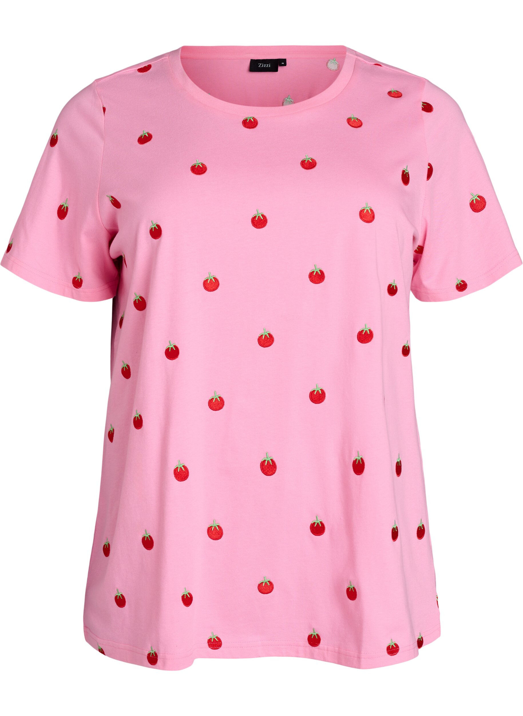 ZizziT-shirt en coton biologique avec motifs brod&eacute;s, Rose, Packshot image number 0
