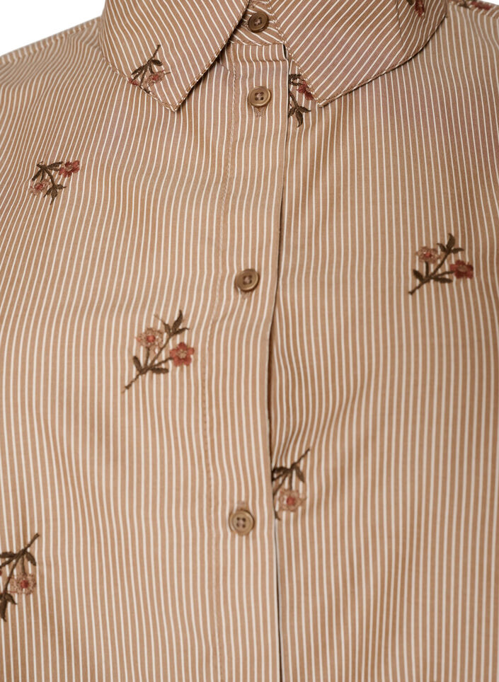 Chemise &agrave; rayures avec fleurs brod&eacute;es, Marron, Packshot