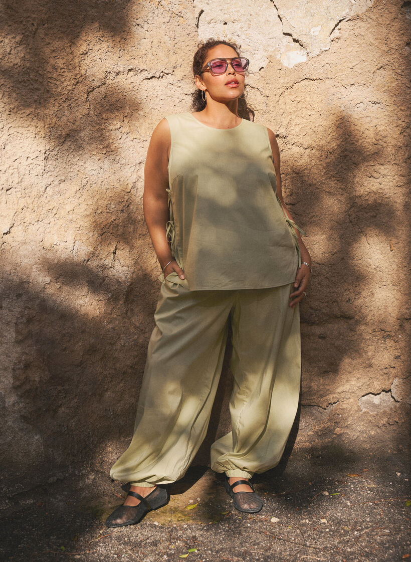 Pantalon ballon taille haute avec ceinture &eacute;lastique, Vert clair, Image image number 0