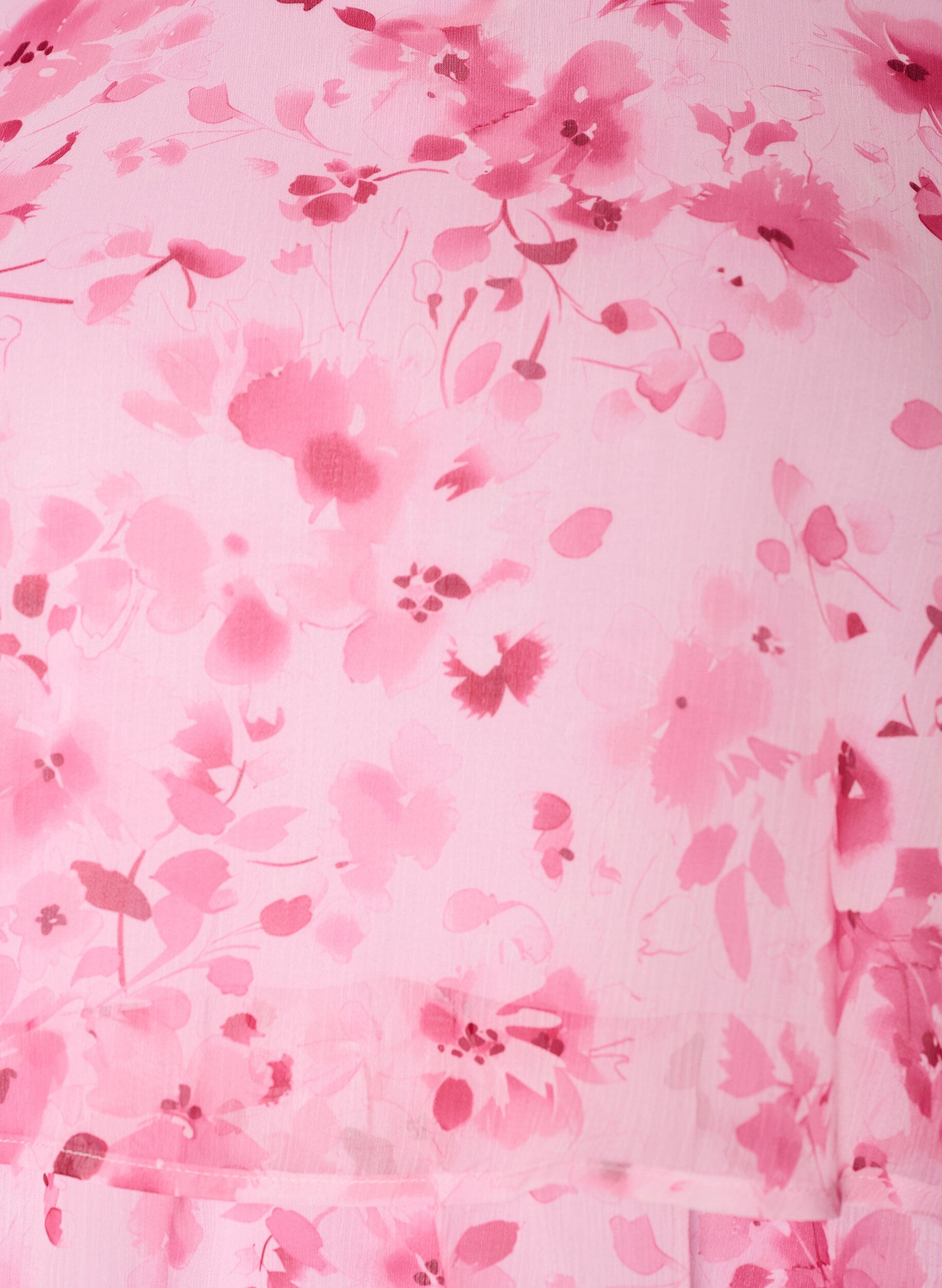 Zizzi Robe courte effet mousseline &agrave; imprim&eacute; floral et volants &eacute;tag&eacute;s, Rose, Packshot image number 2