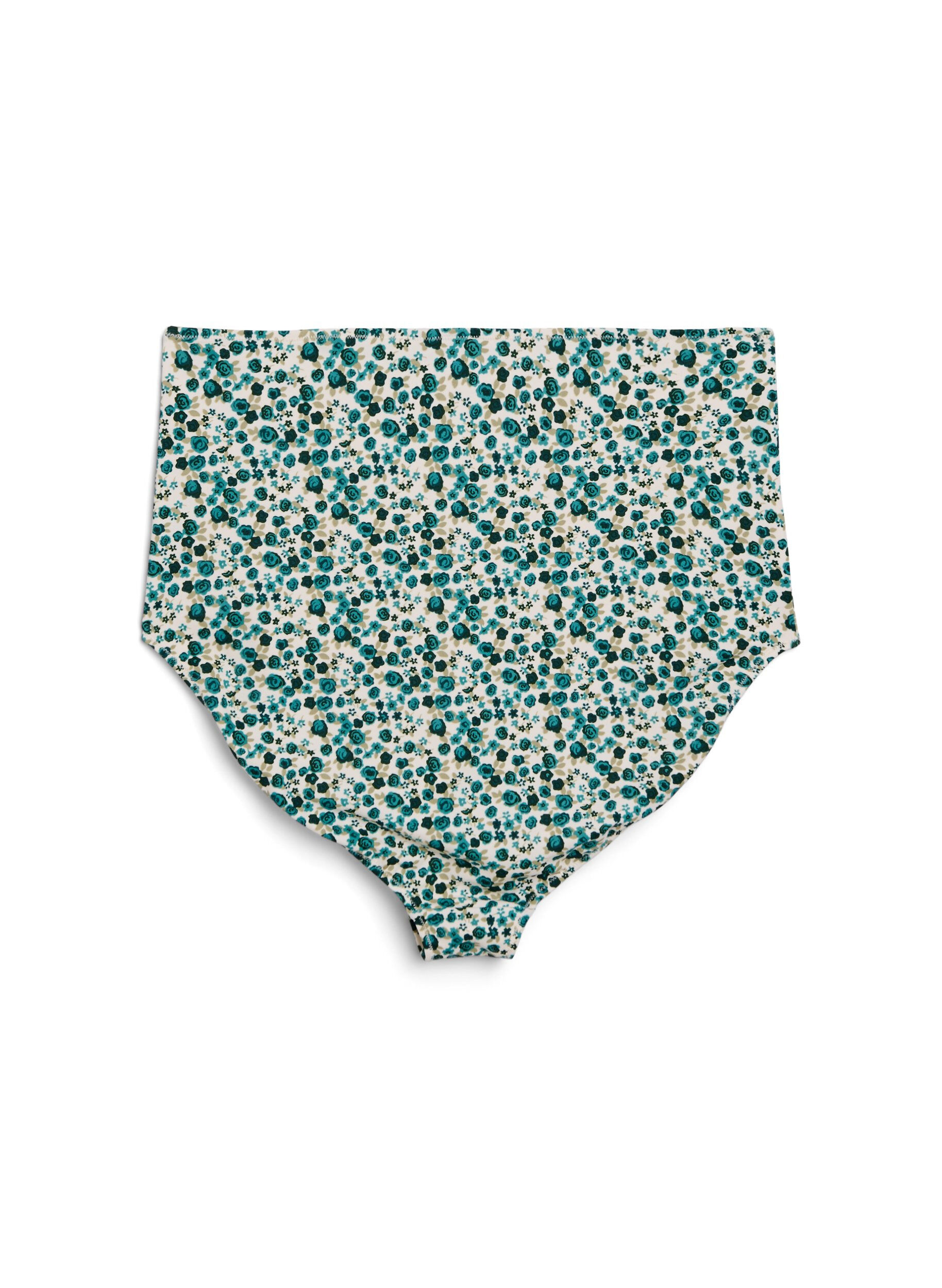 Zizzi Culotte de bikini taille tr&egrave;s haute &agrave; imprim&eacute; floral, Vert, Packshot image number 1