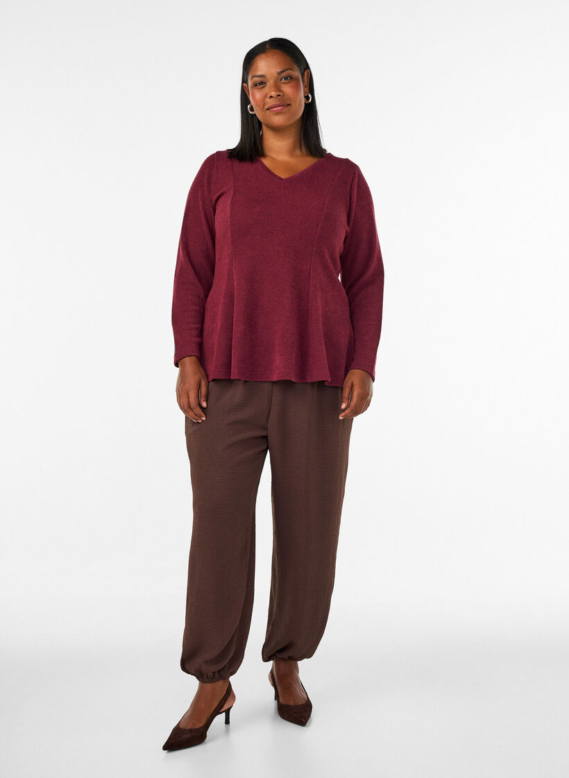 Pantalon balloon taille haute, Marron, Model image number 0