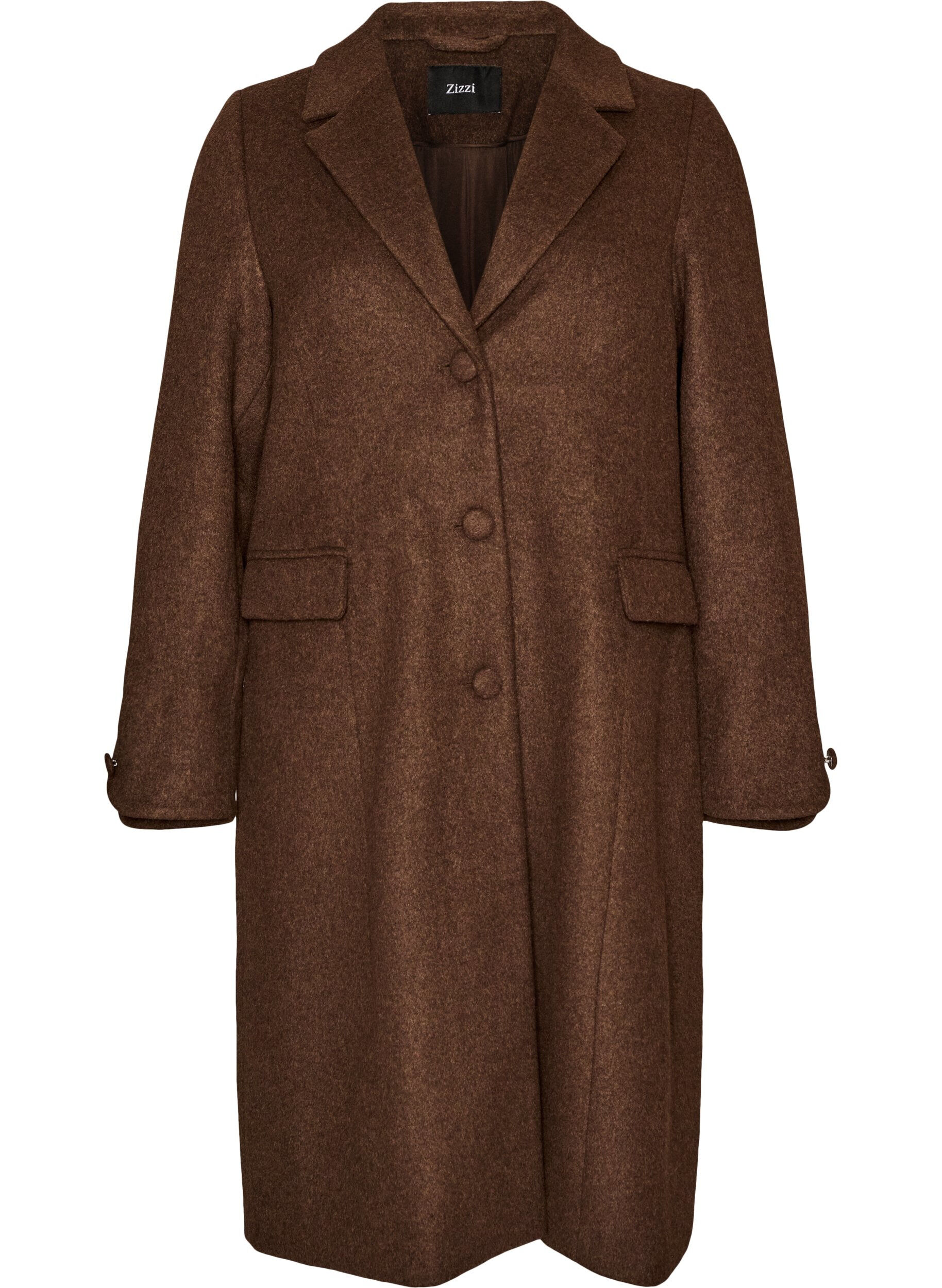 ZizziManteau en m&eacute;lange de laine avec revers et boutons, Marron, Packshot image number 0