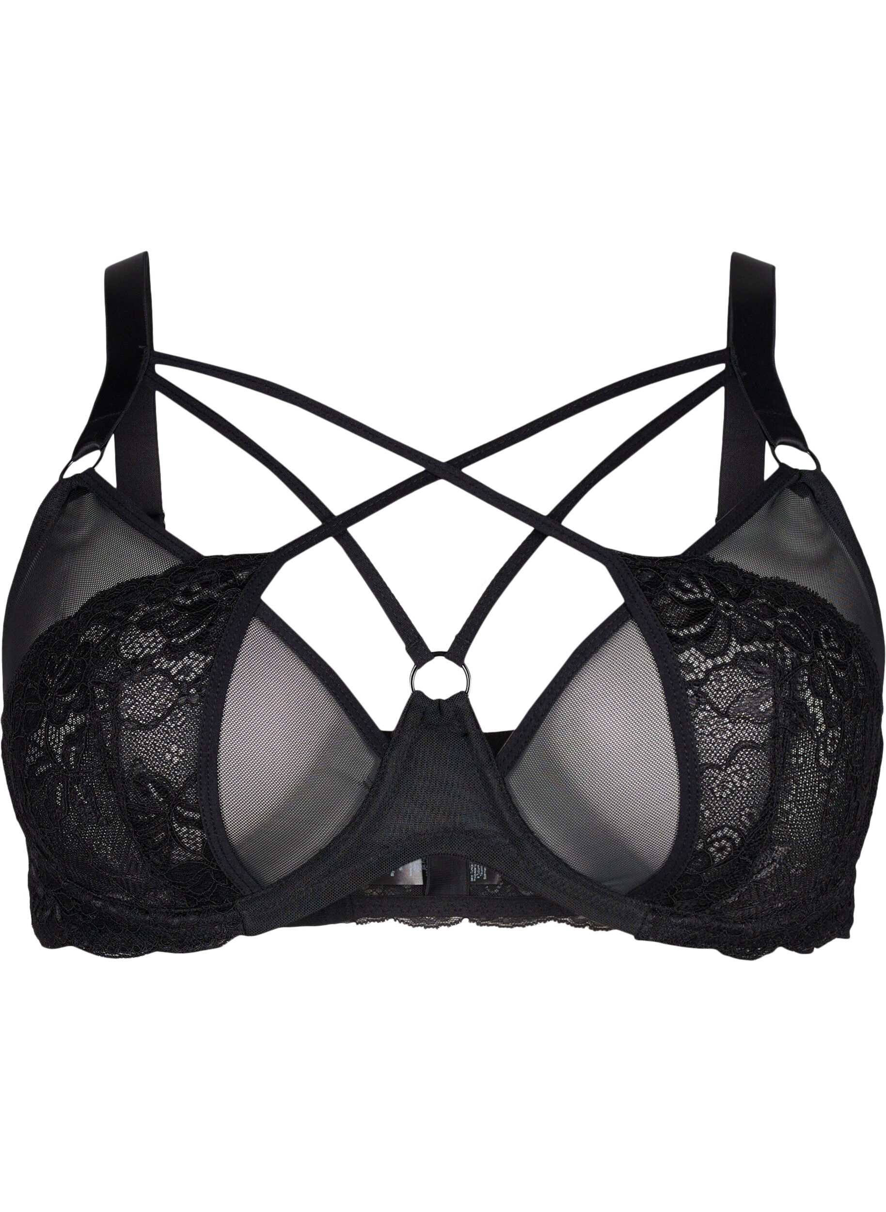 Zizzi Soutien-gorge couvrant avec cordon et dentelle, Black, Packshot image number 0