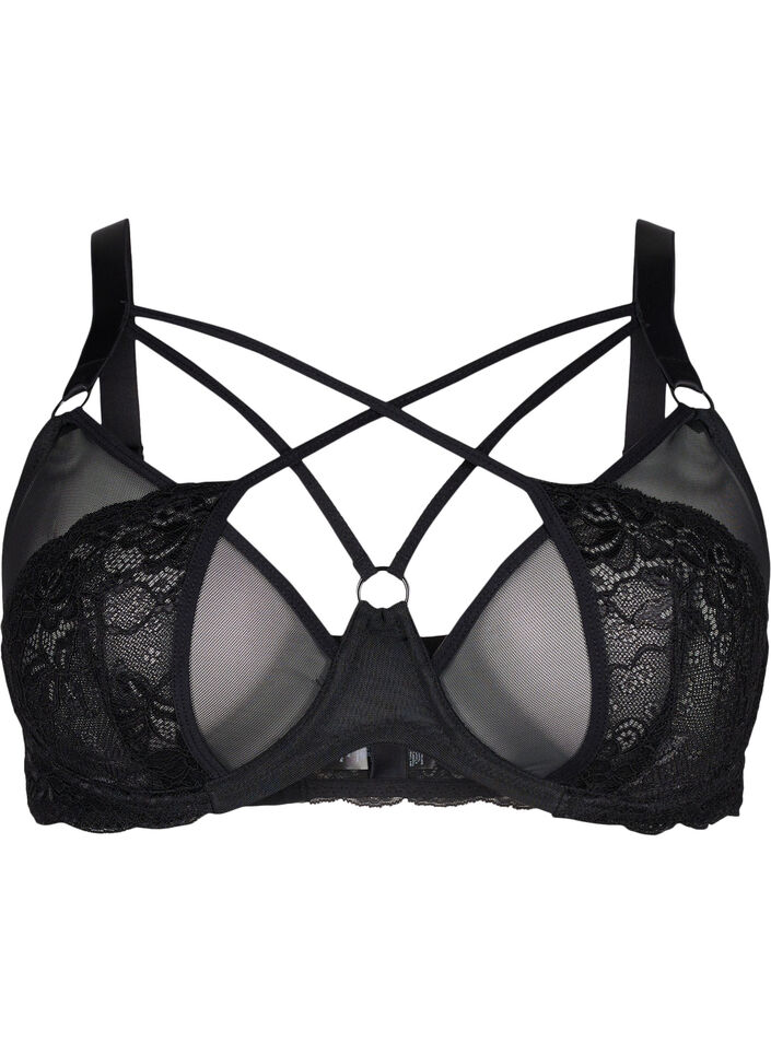 Soutien-gorge couvrant avec cordon et dentelle, Black, Packshot image number 0