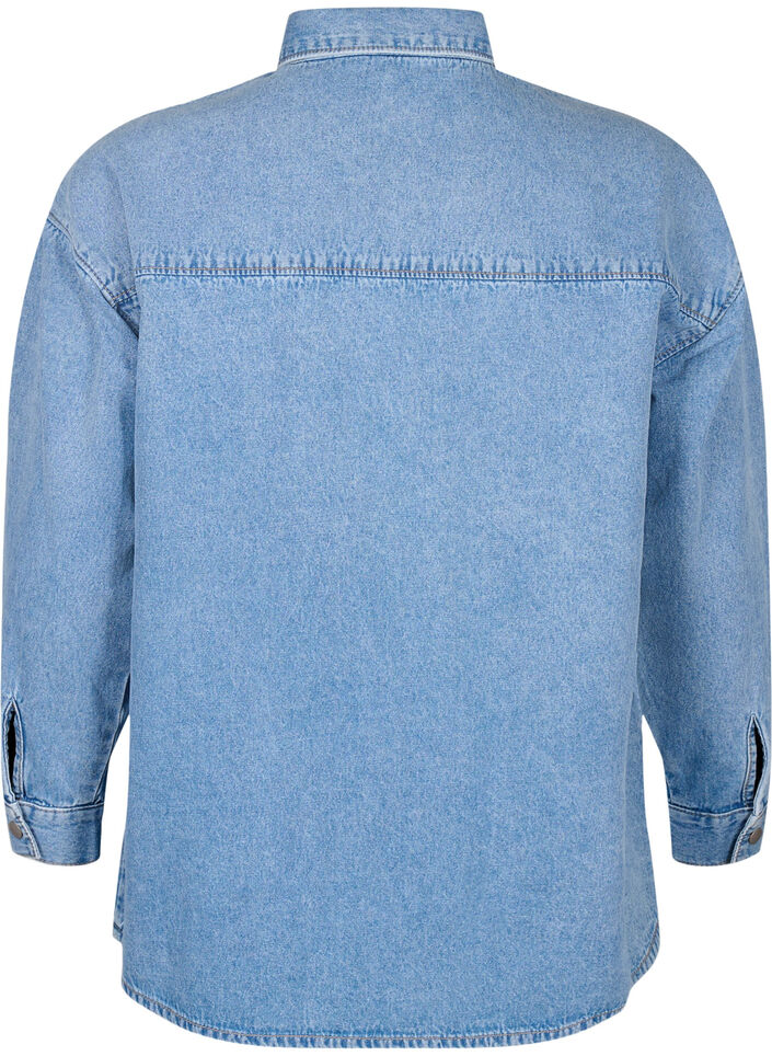 Chemise en jean ample avec poche de poitrine, Light blue denim, Packshot image number 1