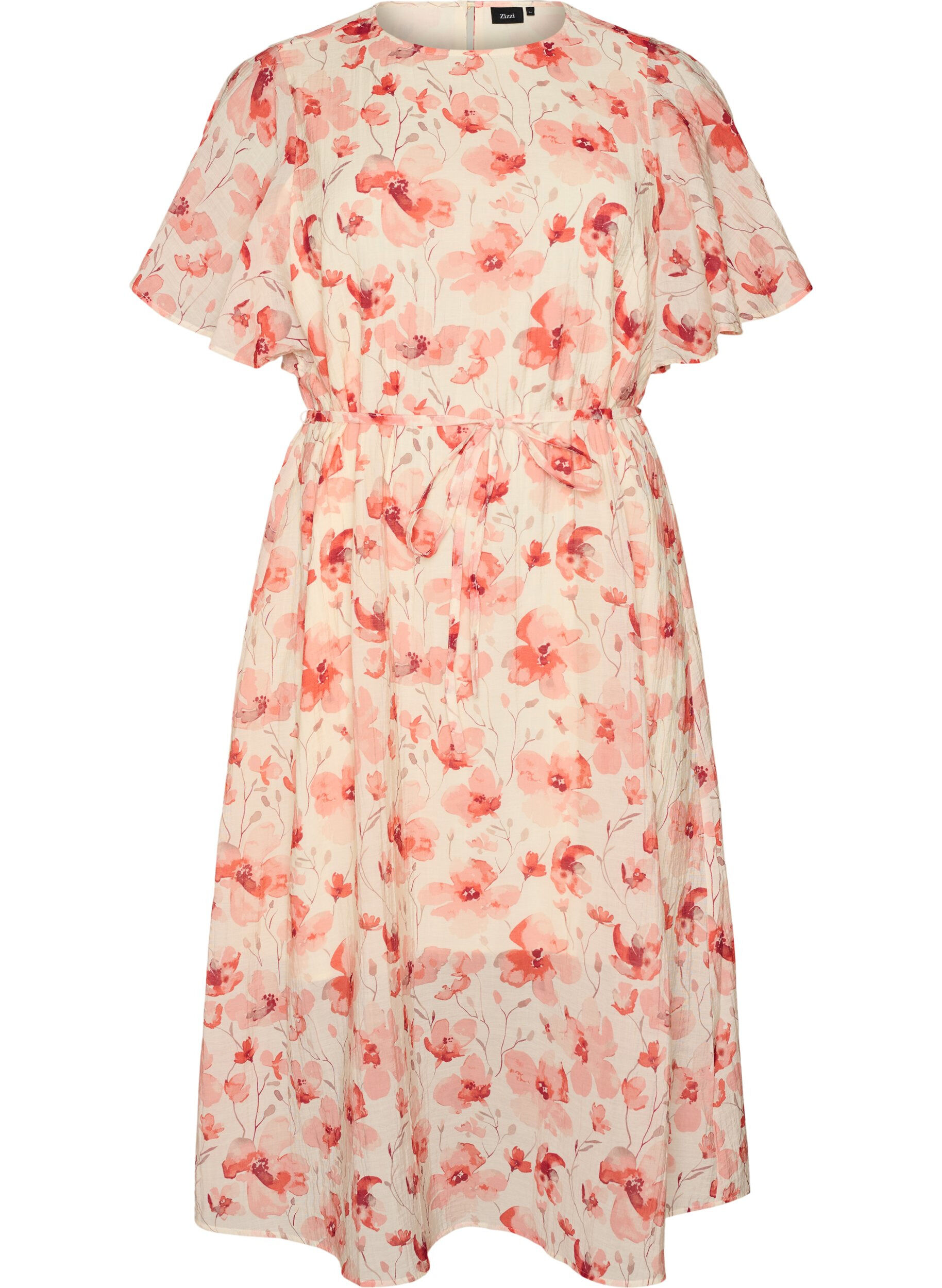 Robe longue avec manches papillon et taille &agrave; nouer