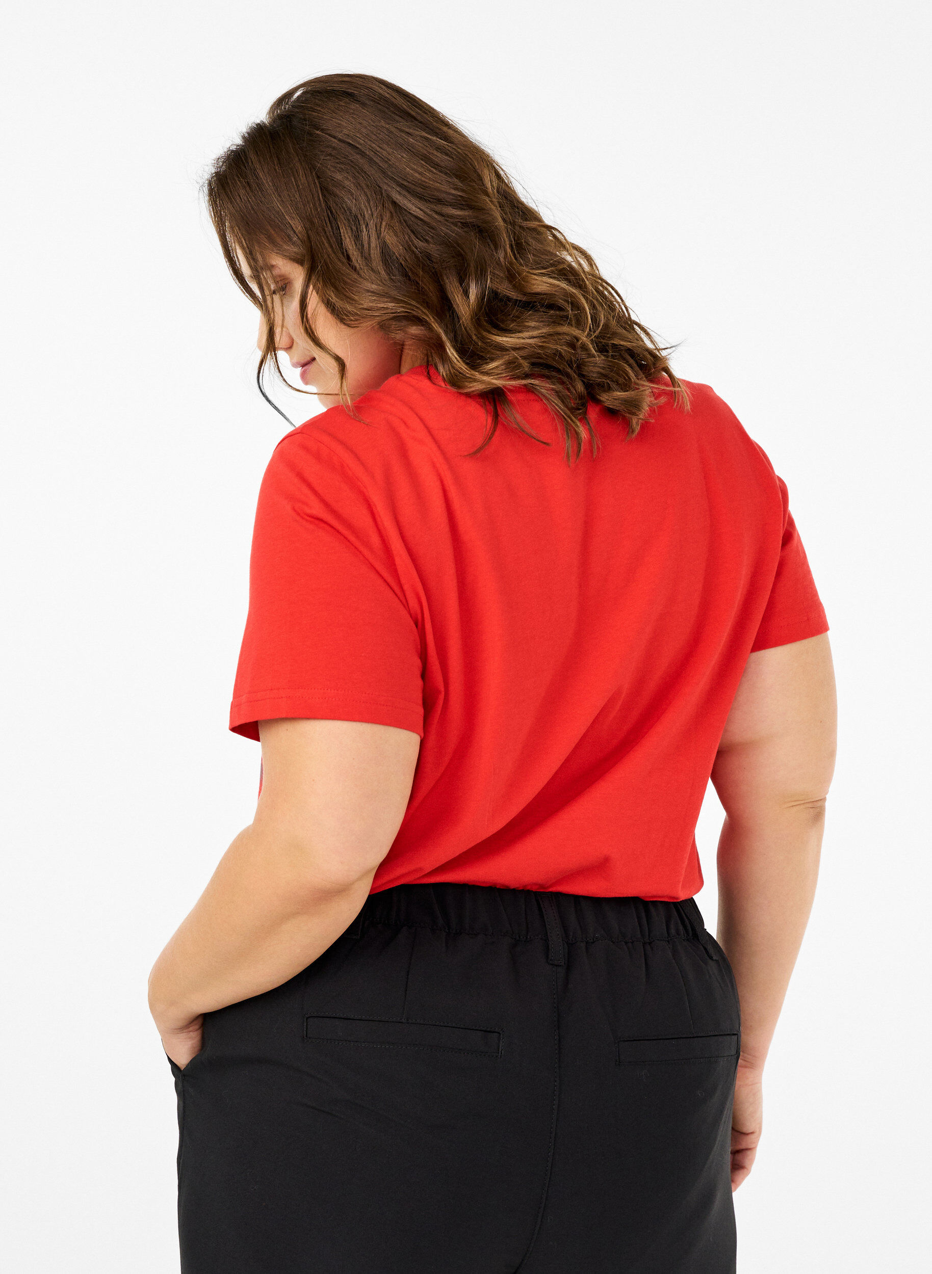 ZizziT-shirt basique en coton &agrave; col rond, Rouge, Model image number 2