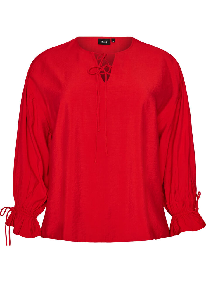 Blouse en viscose avec liens et volants, Rouge, Packshot image number 0