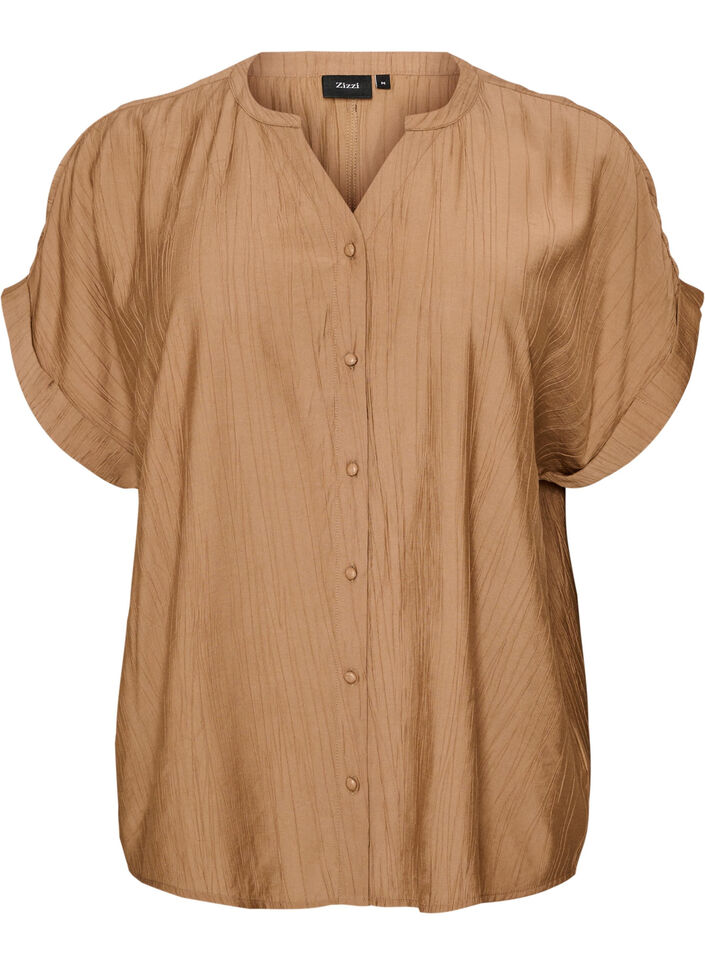 Blouse textur&eacute;e en viscose avec boutons, Marron, Packshot image number 0