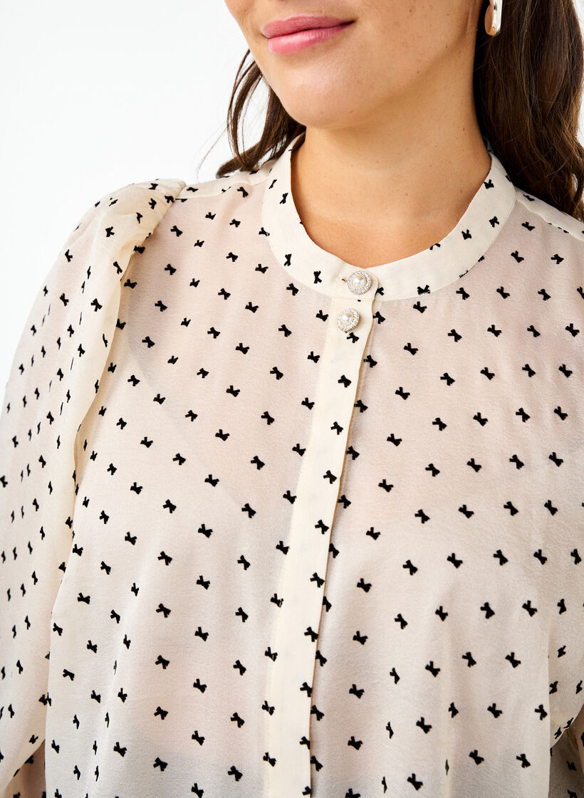 Chemisier à basque et nœuds, Ecru w Bow, Model image number 2