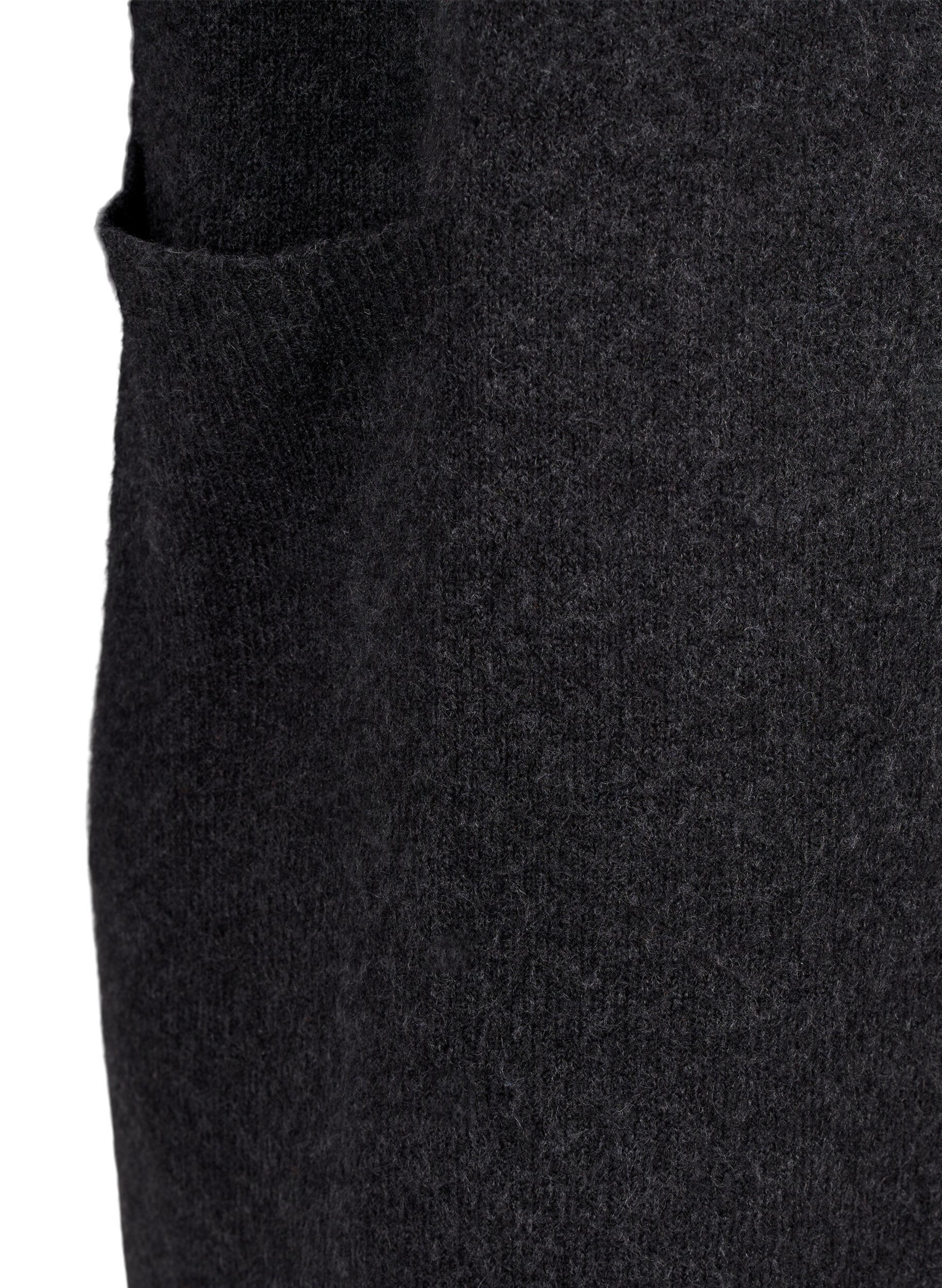 Zizzi Long cardigan tricot&eacute; avec poches, Dark Grey Melange, Packshot image number 2