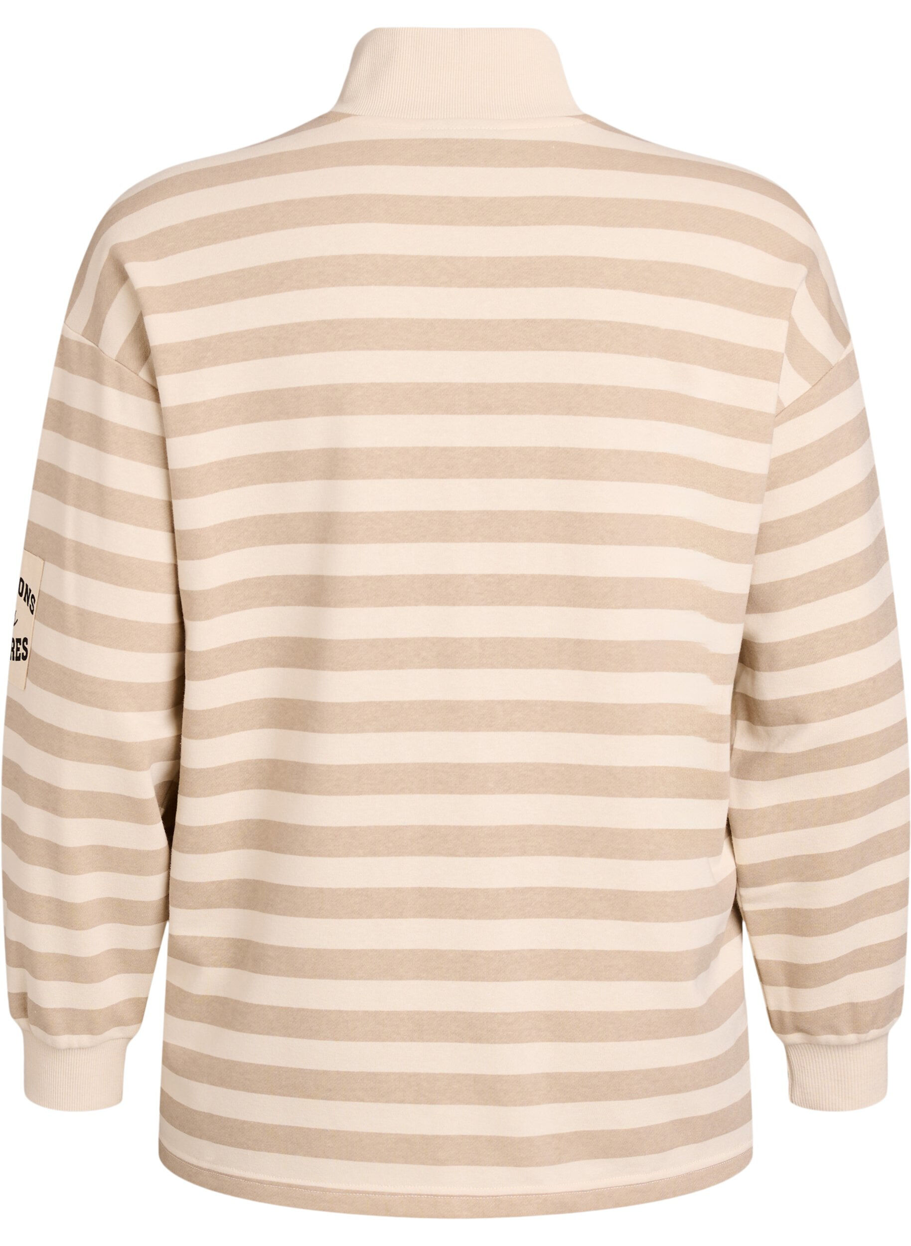 Zizzi Sweatshirt &agrave; rayures avec col montant et zip, Beige, Packshot image number 1