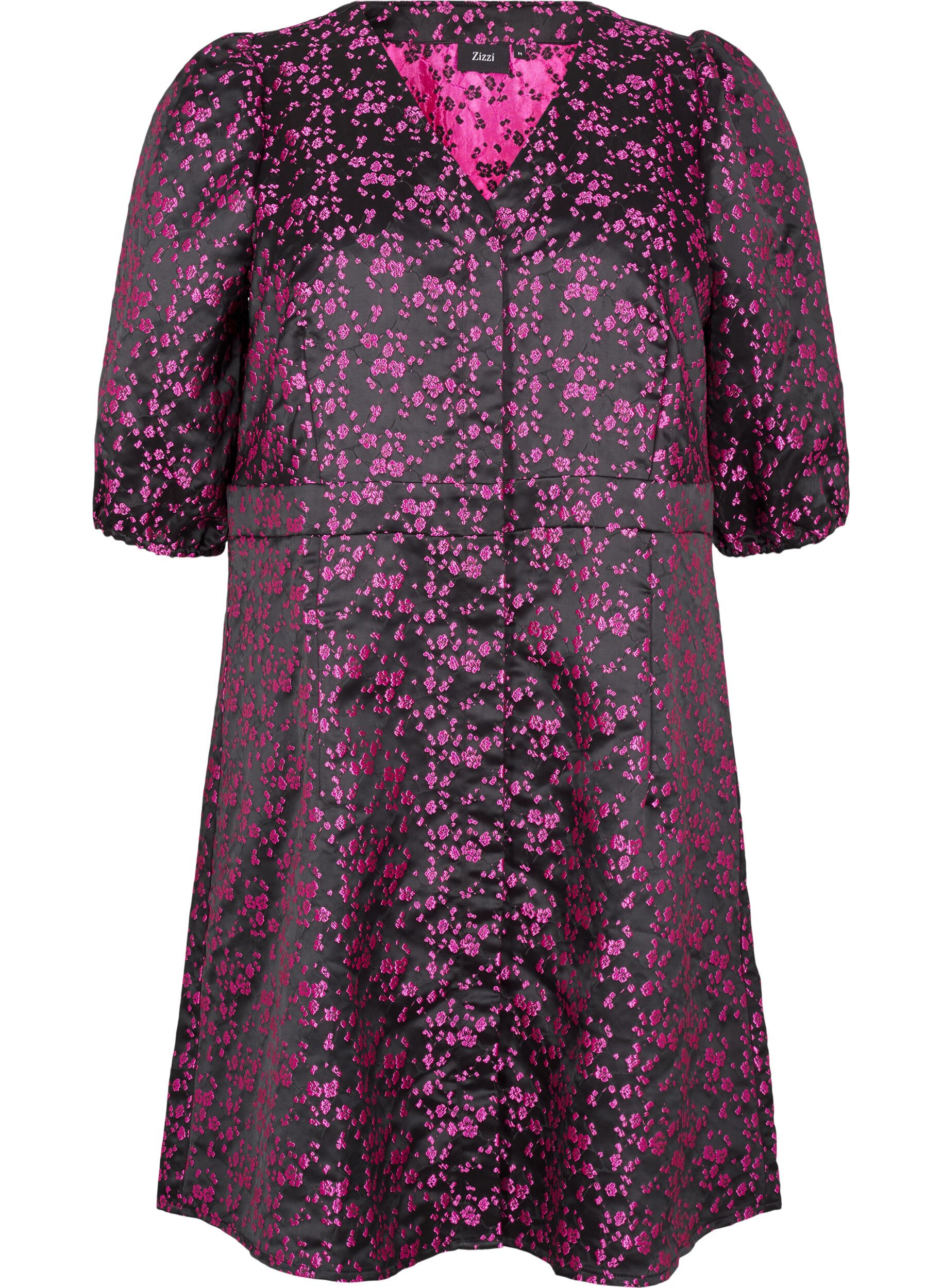 Zizzi Robe mi-longue avec fleurs brod&eacute;es, Black Pink Flower, Packshot image number 0