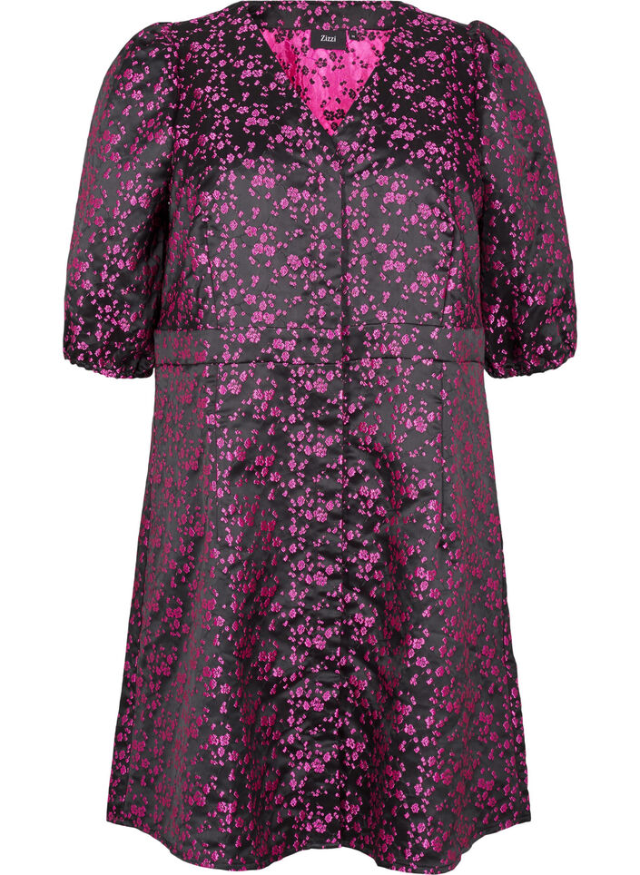 Robe mi-longue avec fleurs brodées, Black Pink Flower, Packshot image number 0