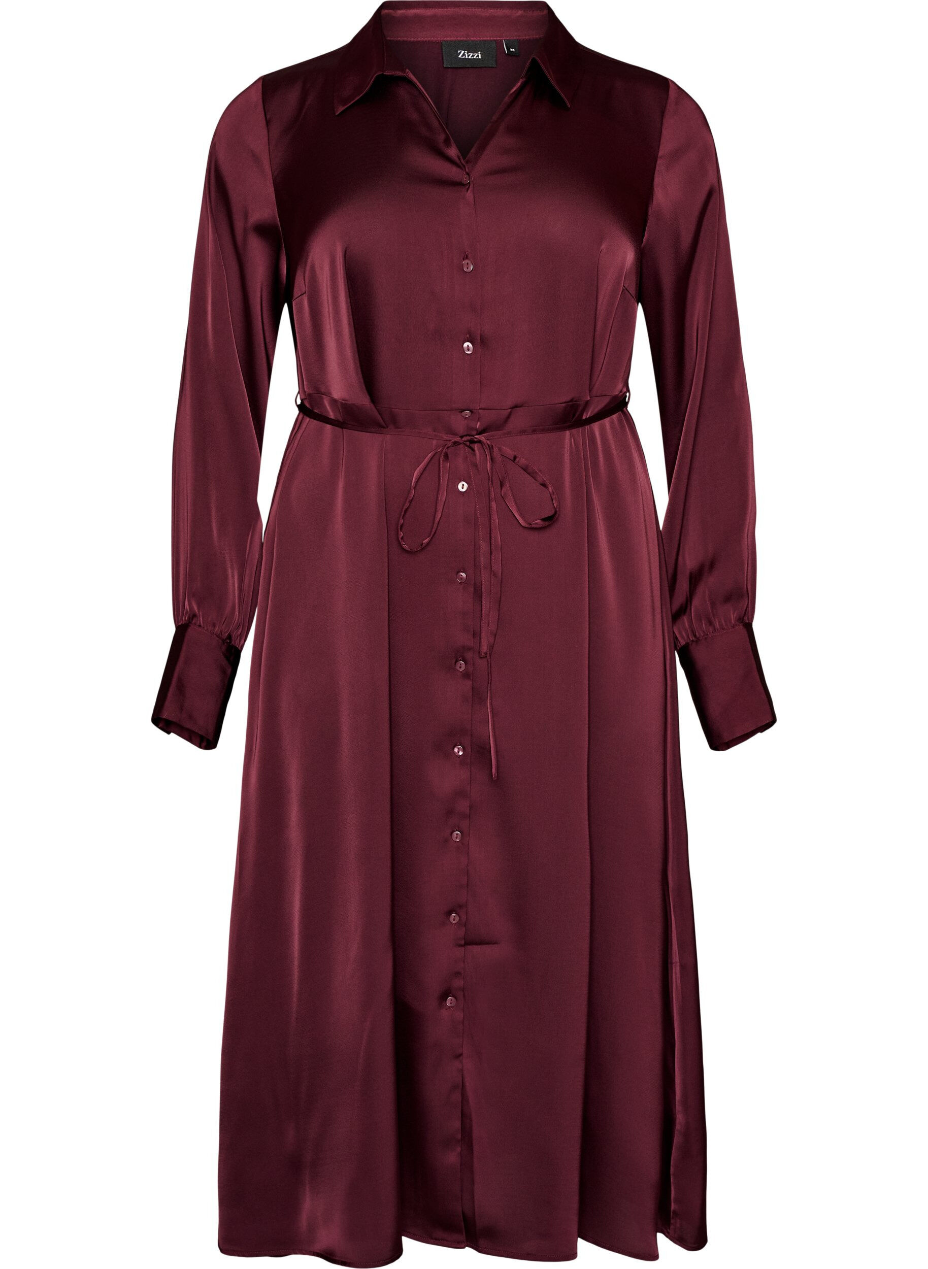 Robe chemise en satin avec une ceinture &agrave; nouer