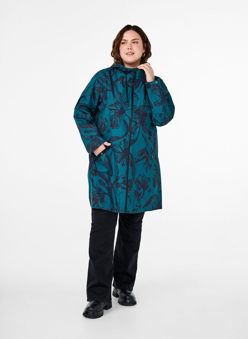 Veste de pluie avec impression, Deep Teal Black, Model image number 2