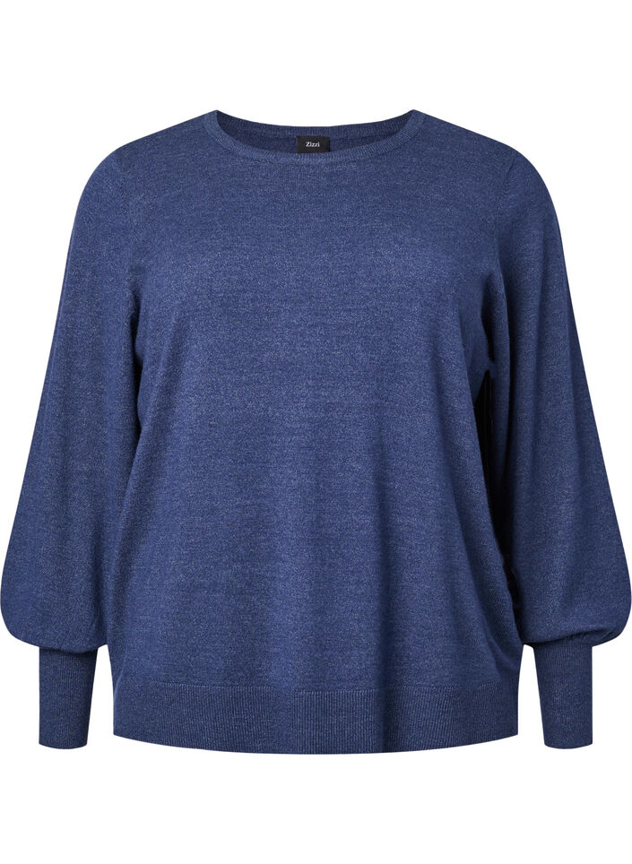 Blouse en maille viscose et manches bouffantes, Dress Blues Mel., Packshot image number 0