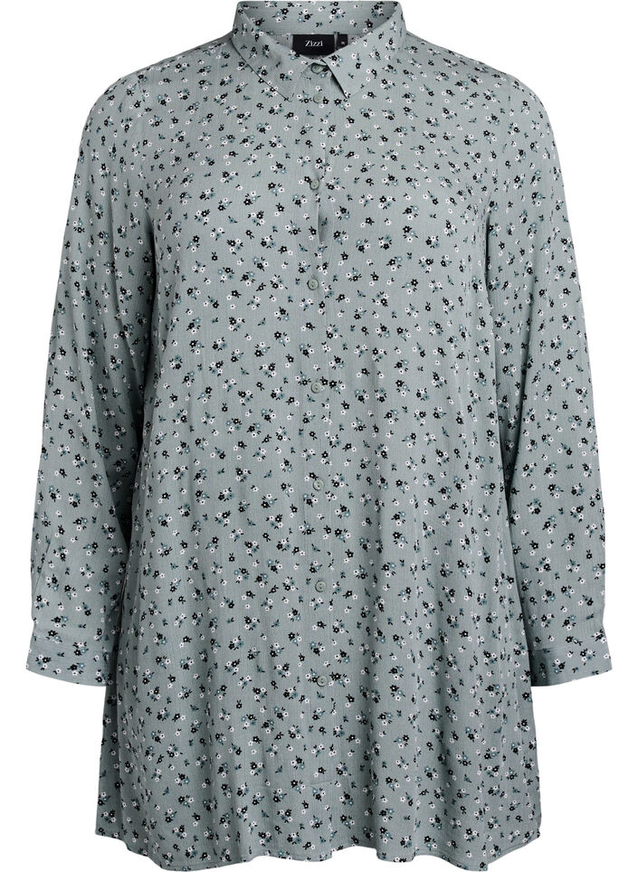 Chemise longue à imprimé fleuri, Vert, Packshot image number 0