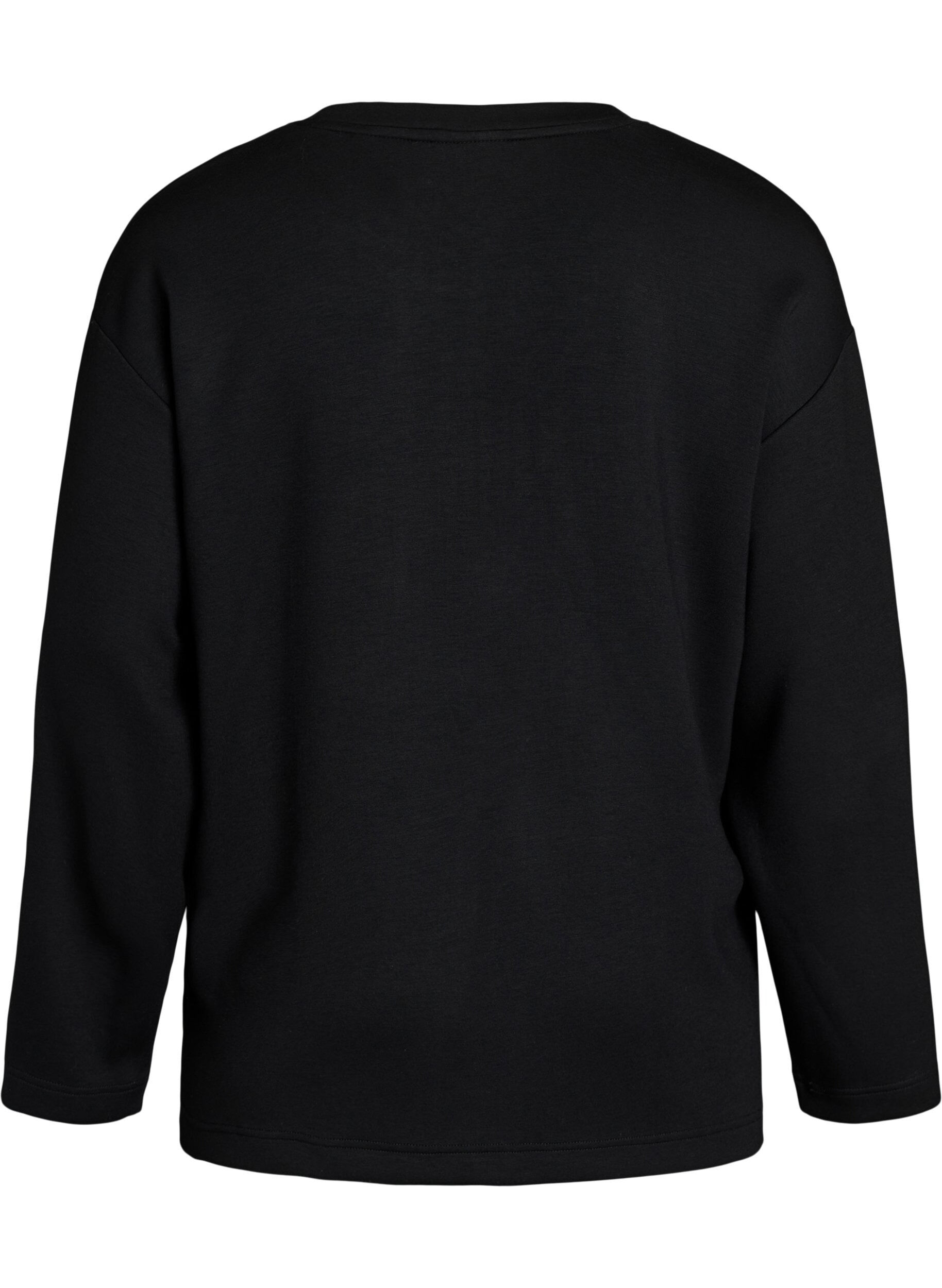 ZizziBlouse en jersey avec un volant en diagonale, Noir, Packshot image number 1