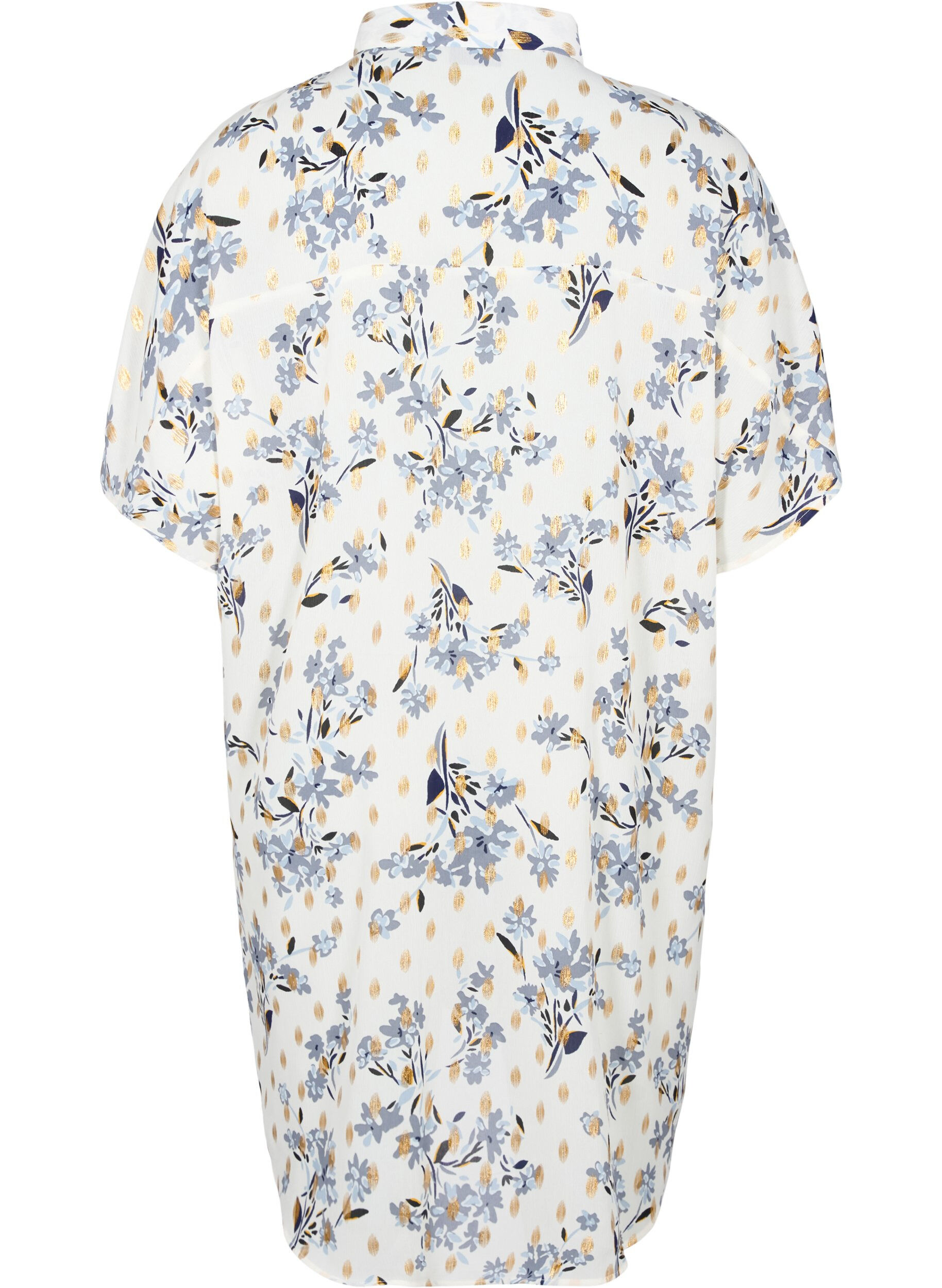 Zizzi Chemise longue &agrave; imprim&eacute; floral, White Flower/Gold, Packshot image number 1