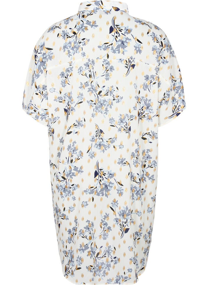 Chemise longue à imprimé floral, White Flower/Gold, Packshot image number 1