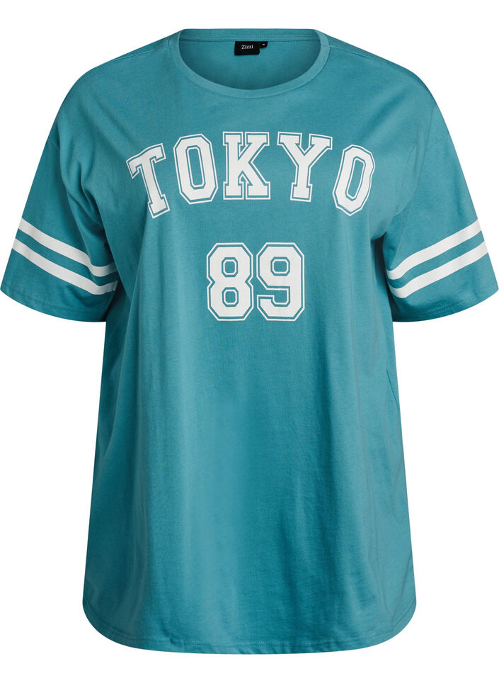 T-shirt coll&egrave;ge oversize et sportif, Bleu, Packshot image number 0