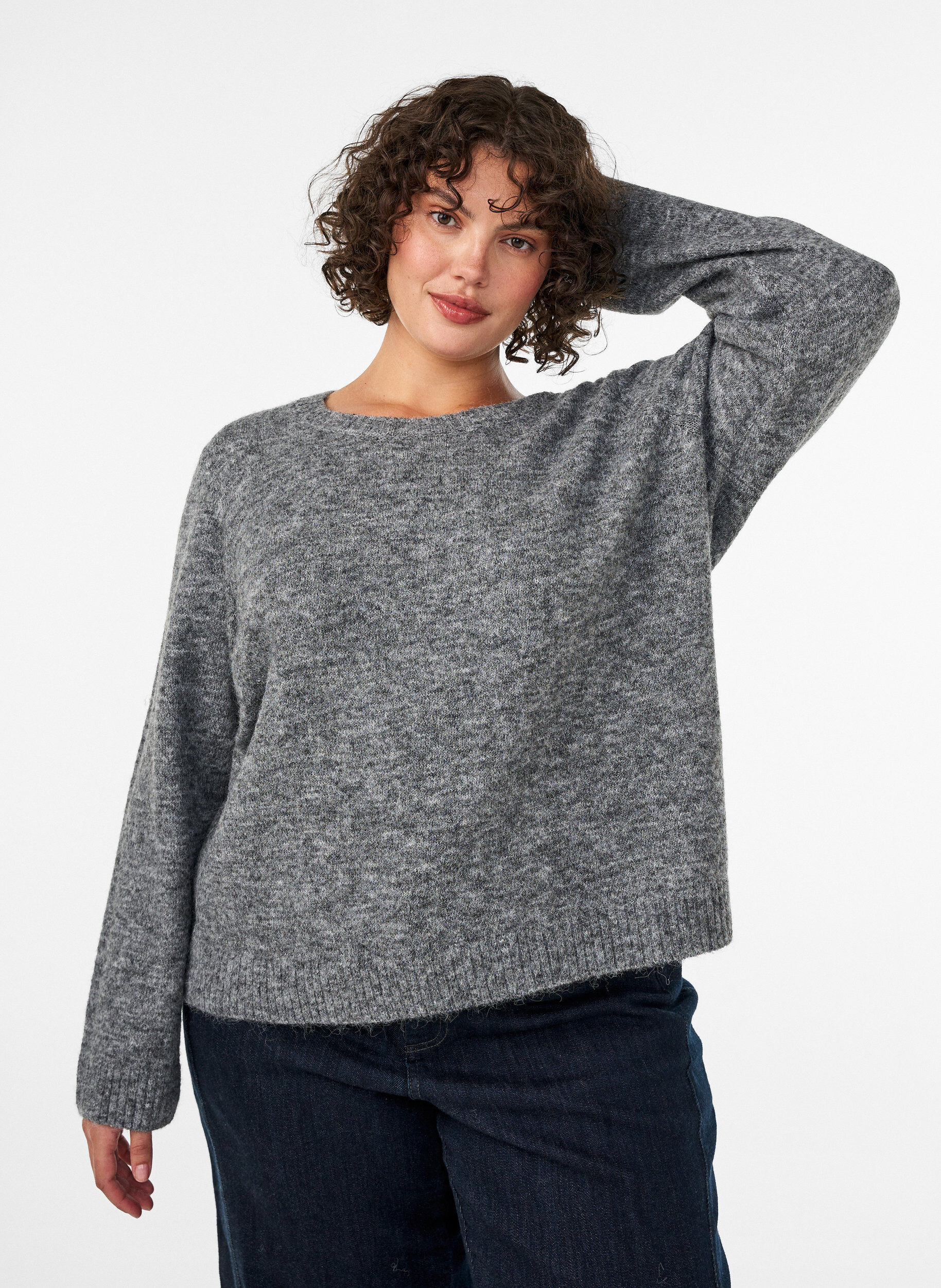 Pull ample &agrave; col rond, Gris, Model