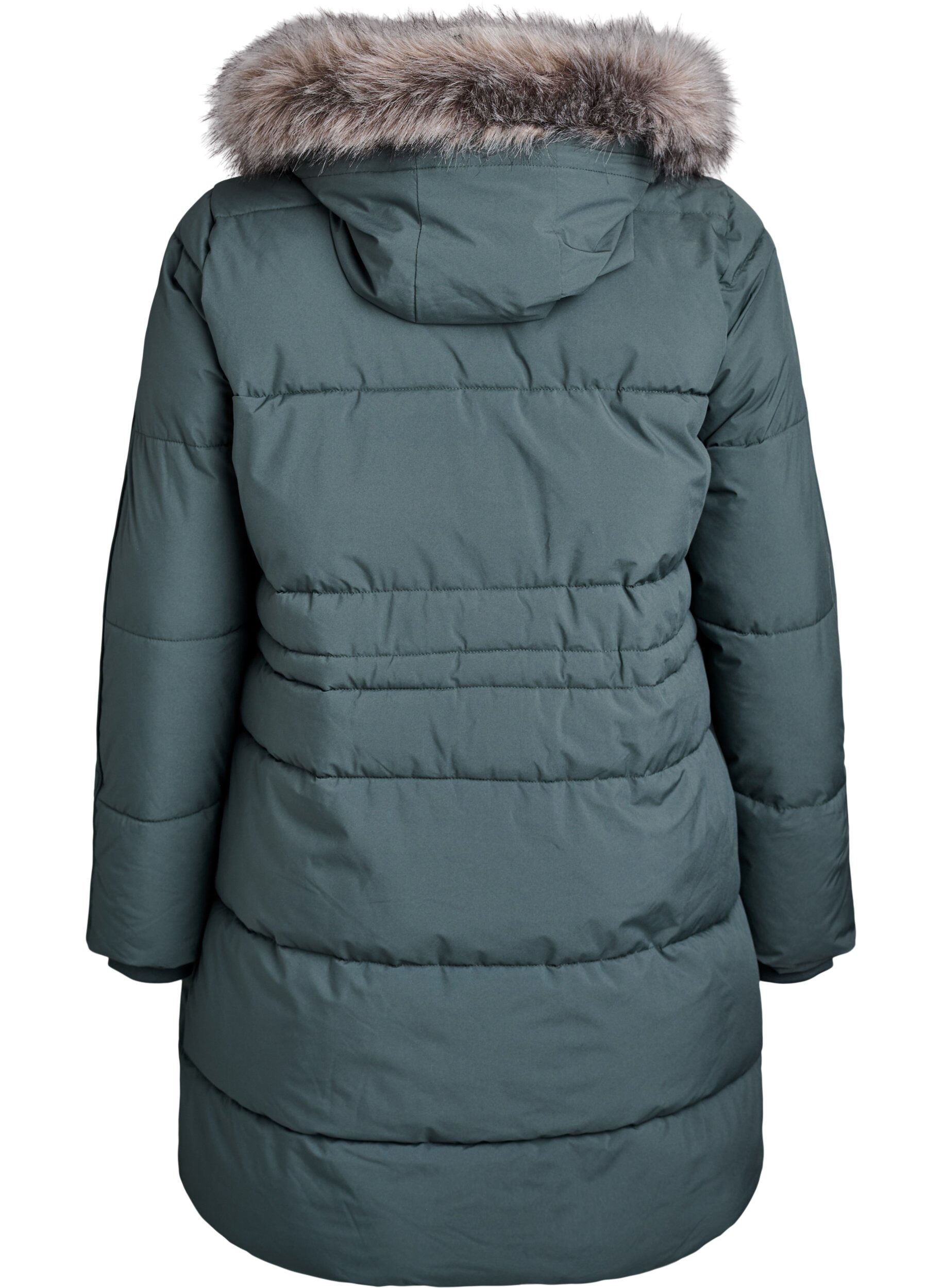 Zizzi Parka d&eacute;perlante avec col en fausse fourrure, Vert fonc&eacute;, Packshot image number 1