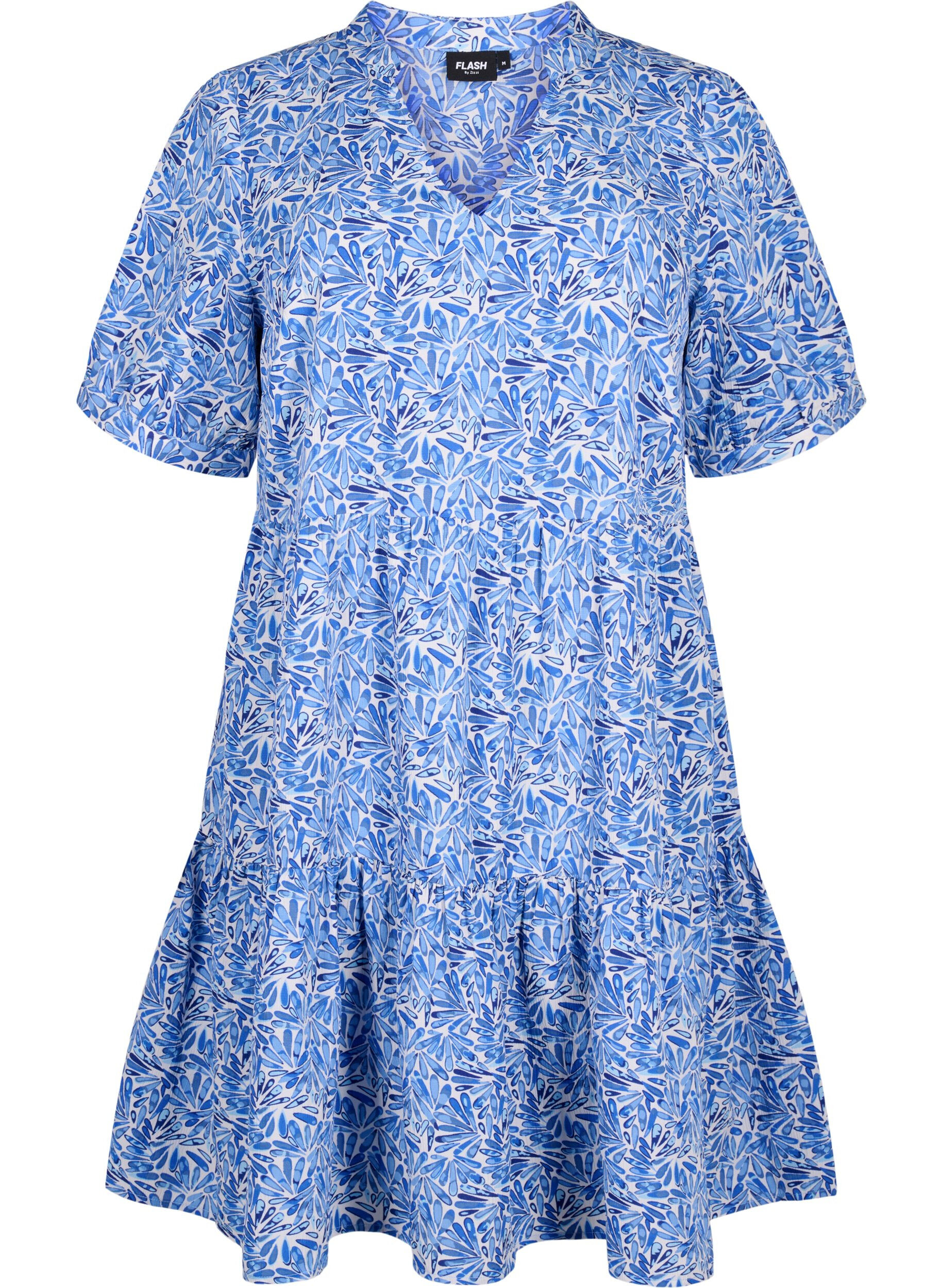 Zizzi FLASH - Robe trap&egrave;ze imprim&eacute;e, White Blue AOP, Packshot image number 0