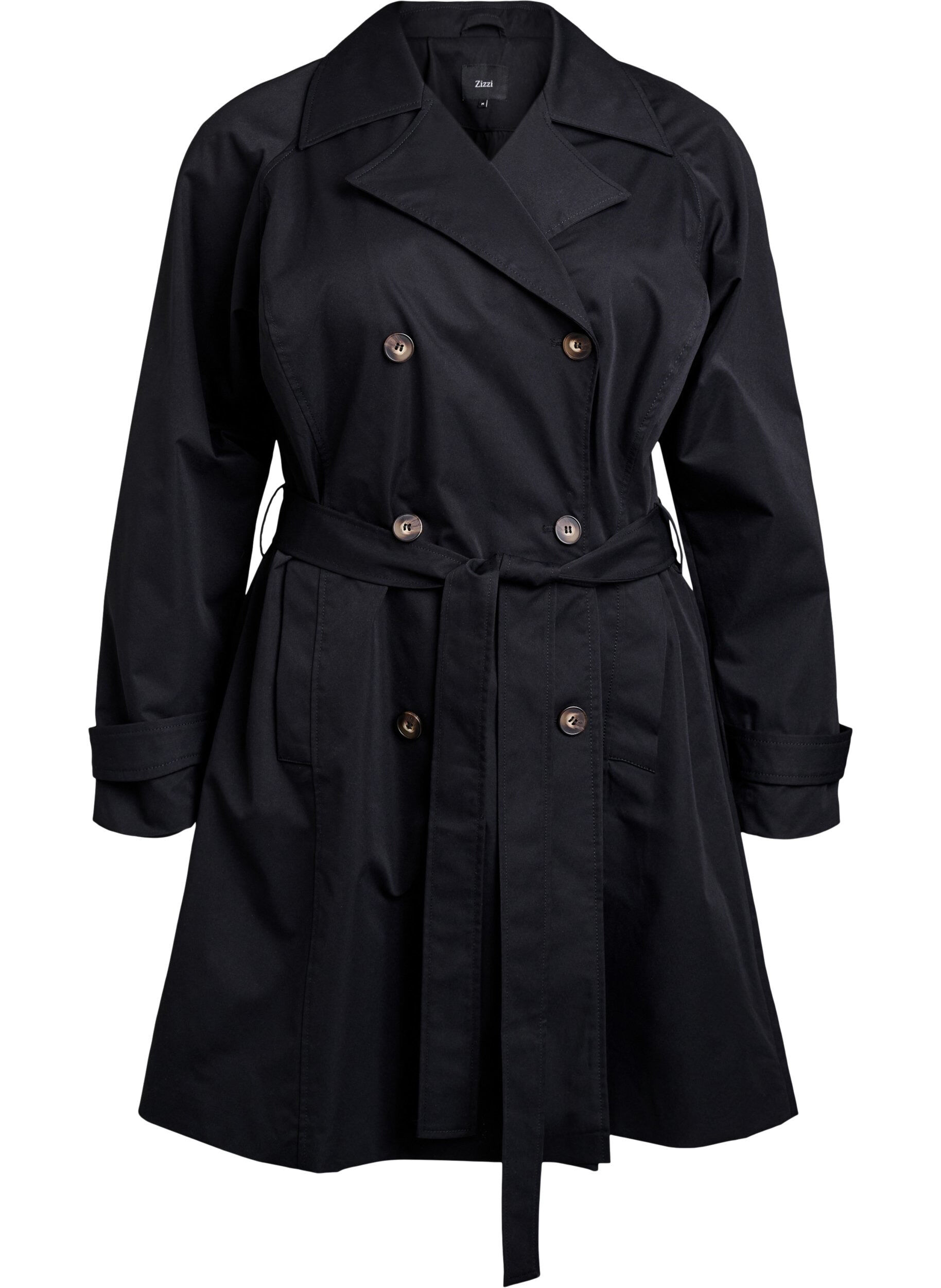 Zizzi Trench-coat mi-long avec ceinture, Black, Packshot image number 0