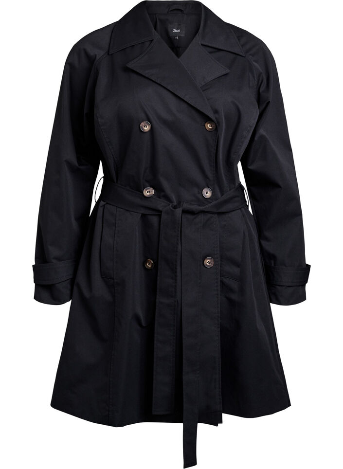 Trench-coat mi-long avec ceinture, Black, Packshot image number 0