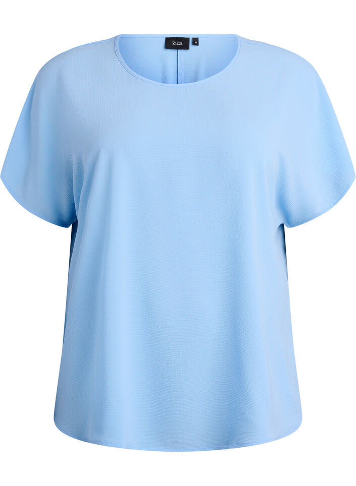 Blouse &agrave; manches courtes et encolure ronde, Bleu, Packshot image number 0