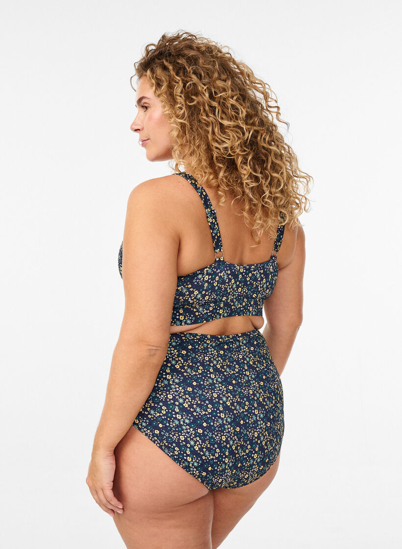 Culotte de bikini imprim&eacute;e et taille haute, Vert, Model image number 1
