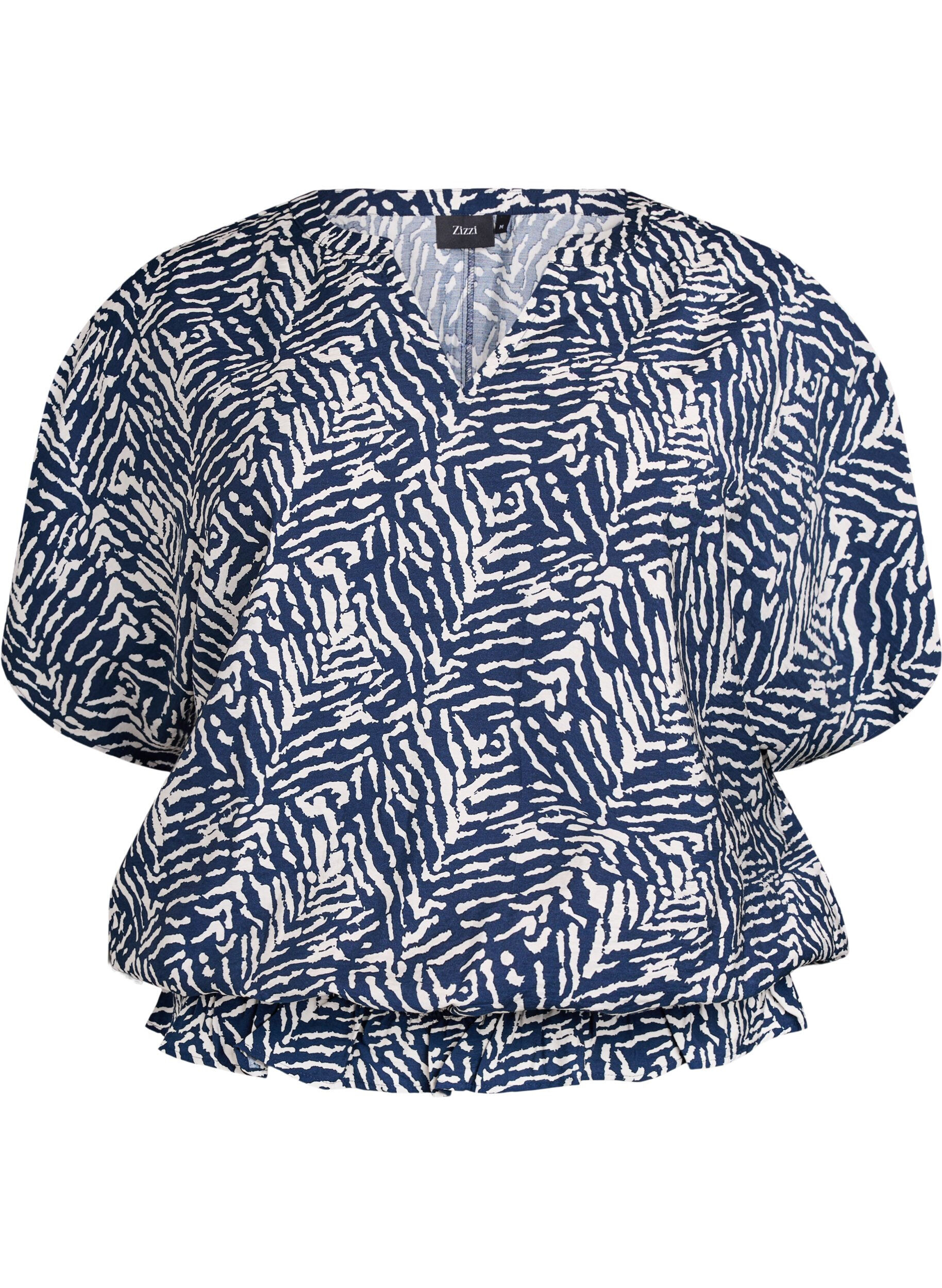Zizzi Blouse &agrave; manches courtes et ourlet volant&eacute;, Bleu, Packshot image number 0