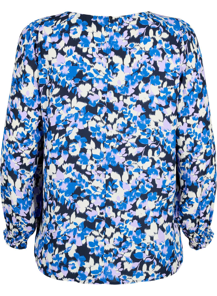 FLASH - Blouse à manches longues avec imprimé et smock, Blue Purple Flower, Packshot image number 1