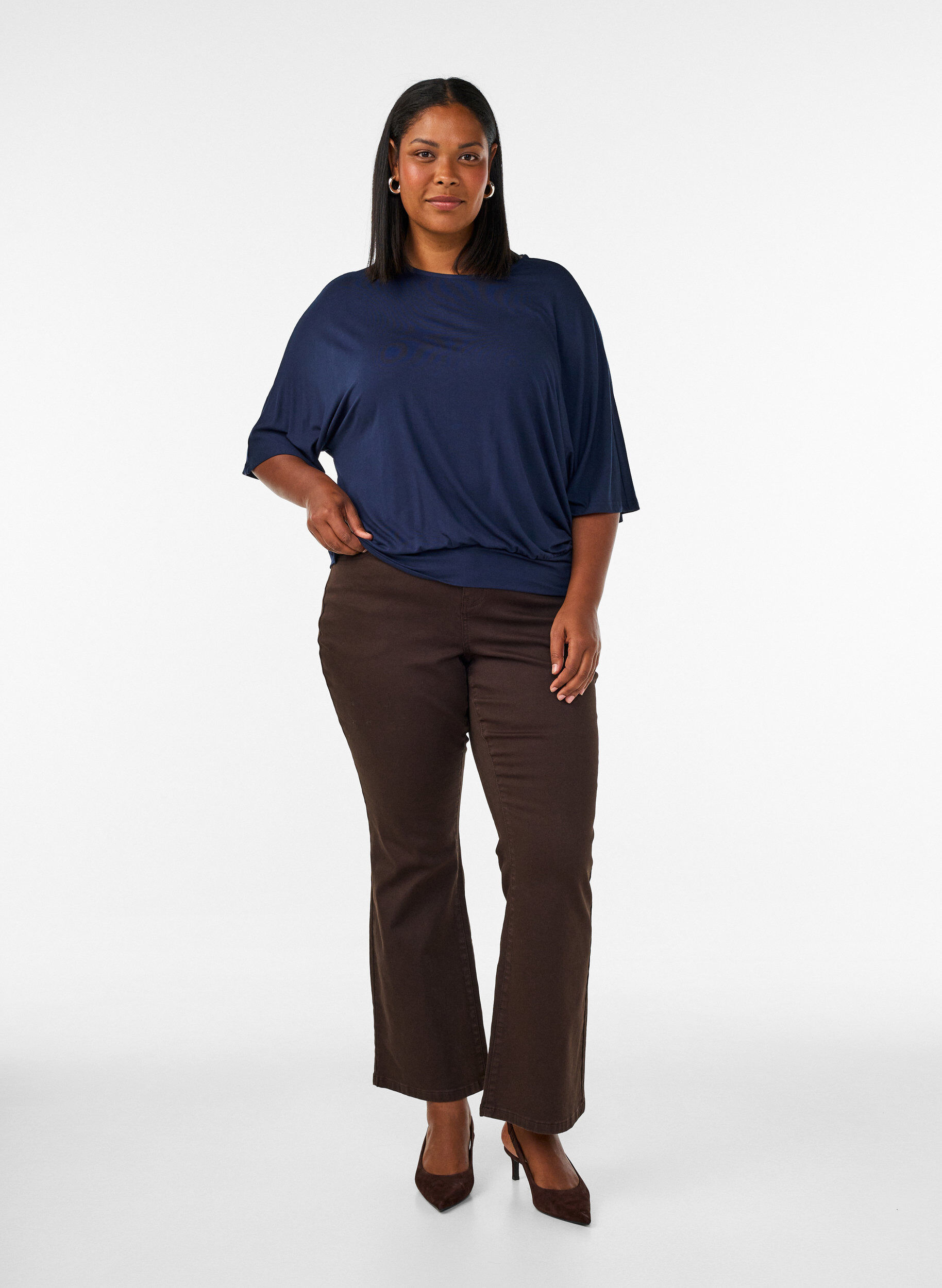 ZizziBlouse en jersey avec des manches ballon au coude, Bleu, Model image number 1