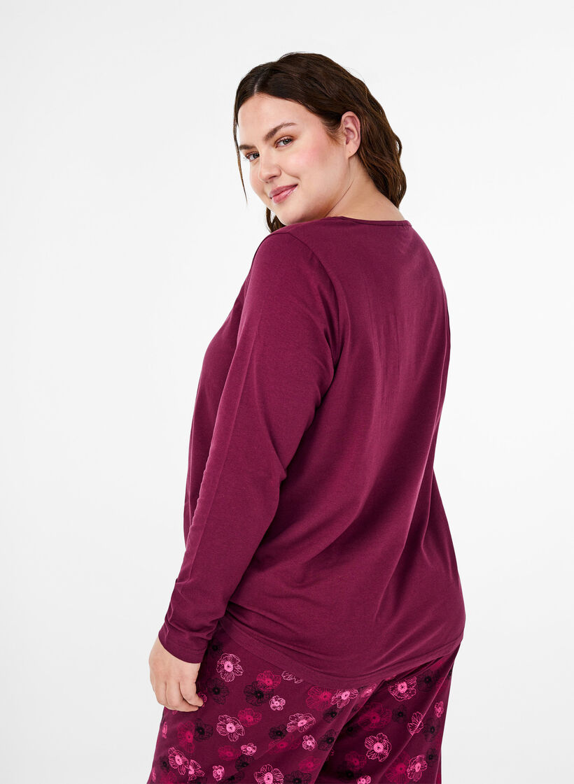 Chemise de nuit en coton avec impression de texte, Bordeaux, Model image number 2